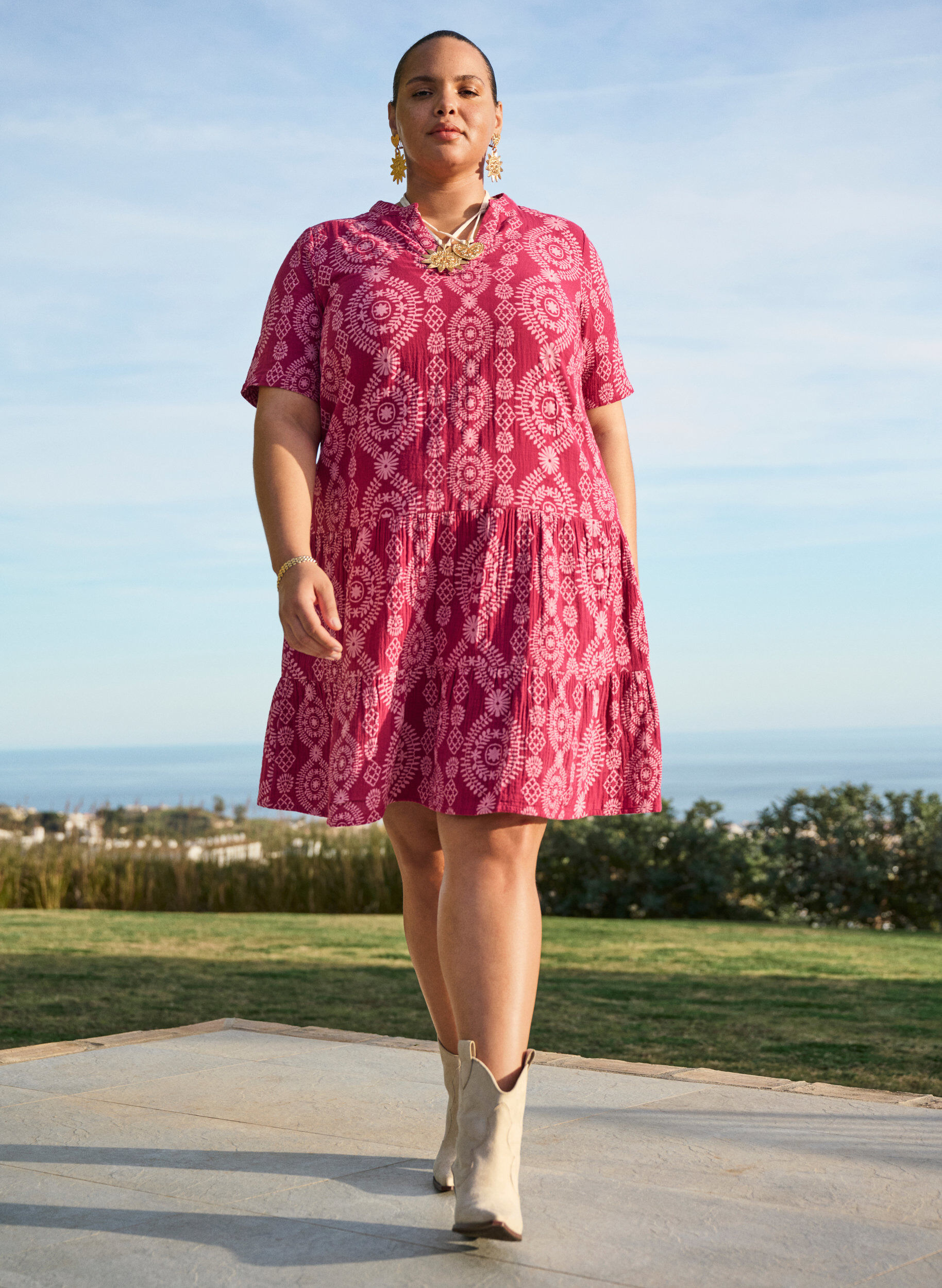 ZizziKurzes Kleid aus Baumwollmusselin mit Muster, 9992, Image image number 0