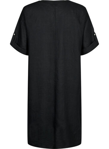 Linen Kleid mit kurzen Ärmeln, Black, Packshot image number 1