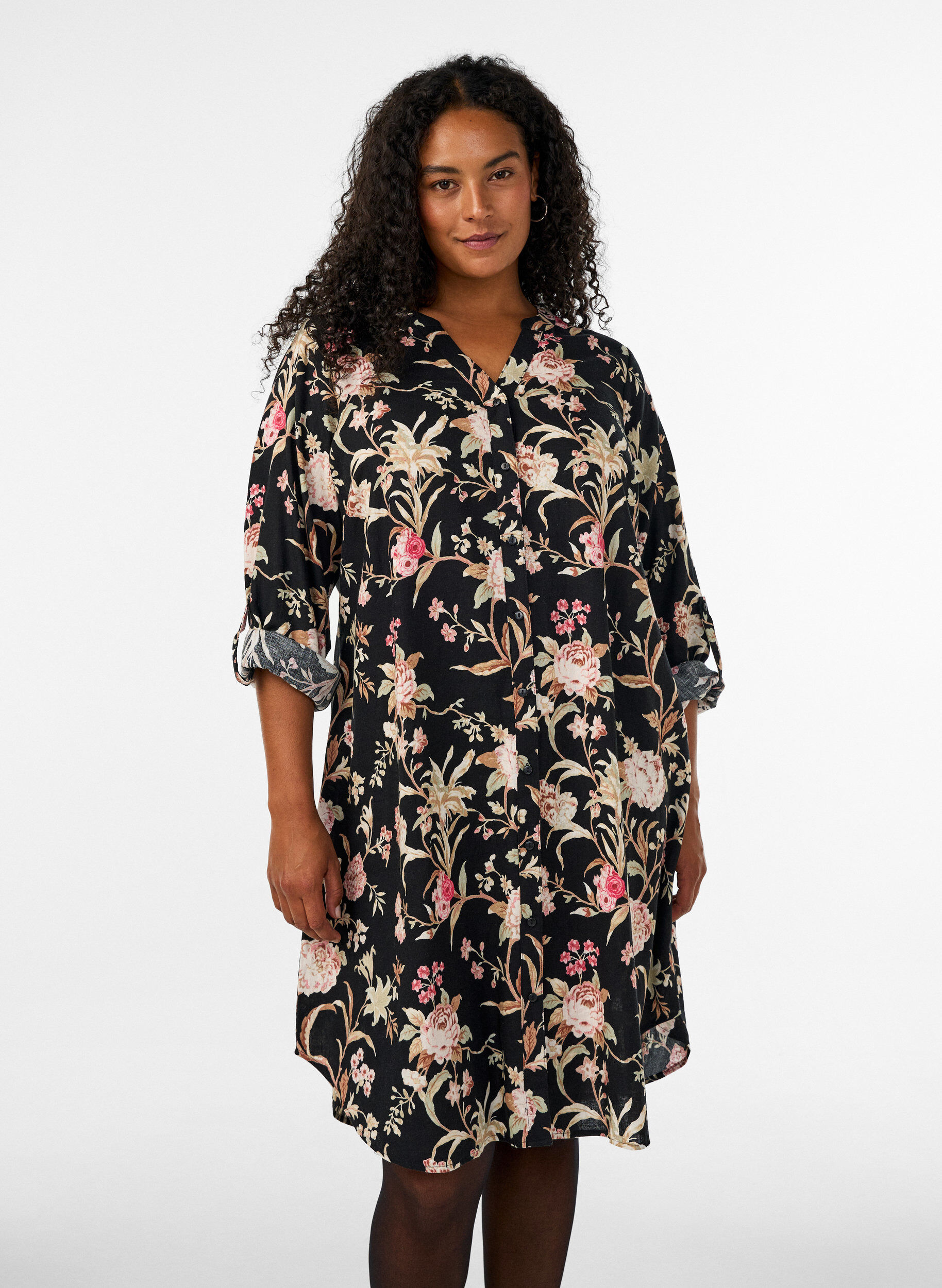 ZizziLange Bluse aus Leinen und Viskose, Schwarz, Model image number 0