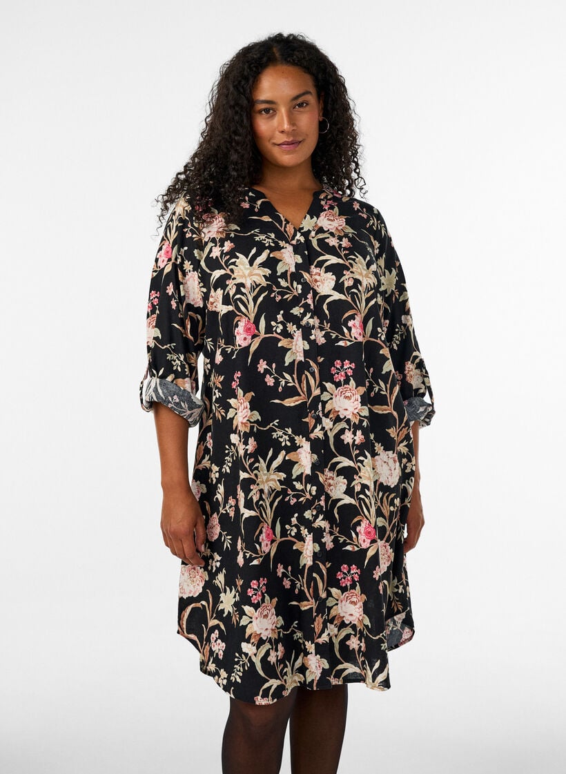 Lange Bluse aus Leinen und Viskose, Schwarz, Model image number 0