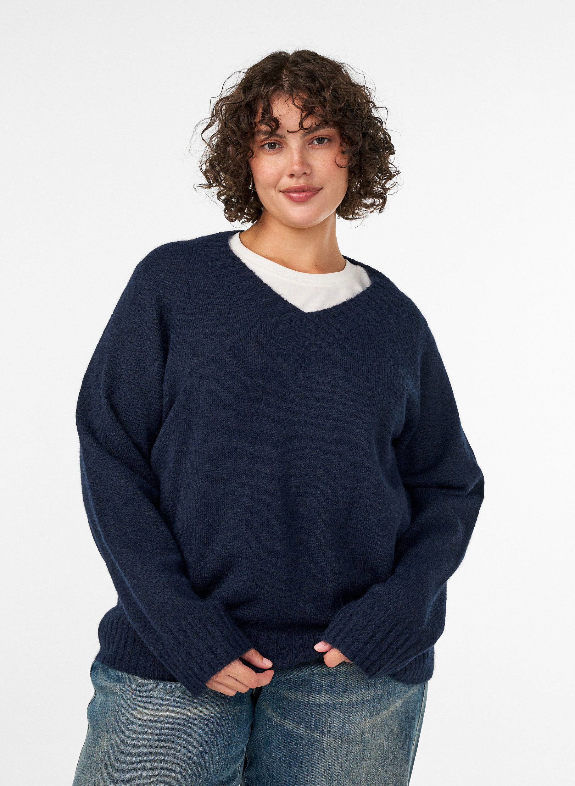 ZizziPullover mit V-Ausschnitt, Blau, Model image number 0