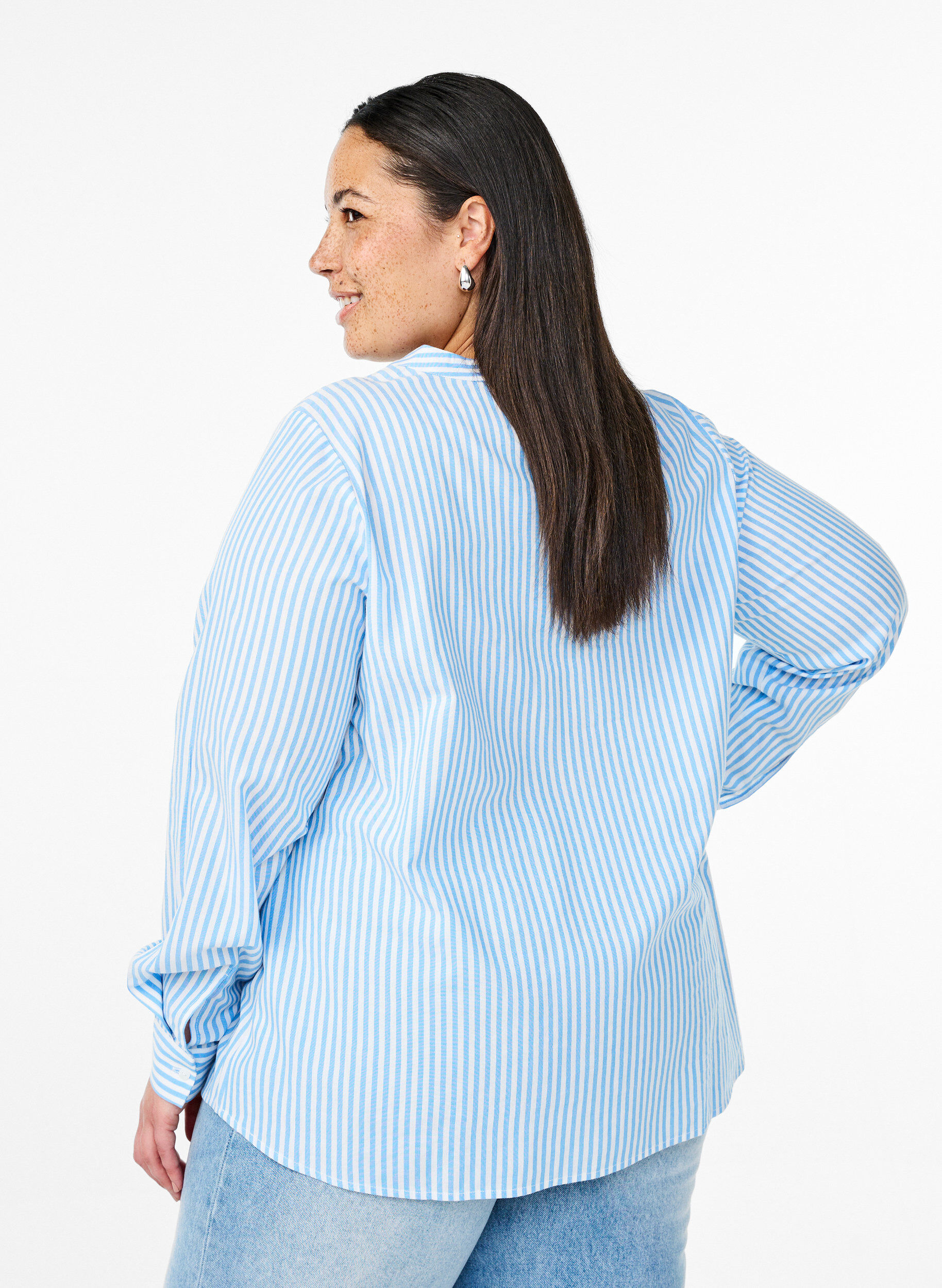 ZizziGestreifte Bluse mit Bindedetail, Blau, Model image number 2