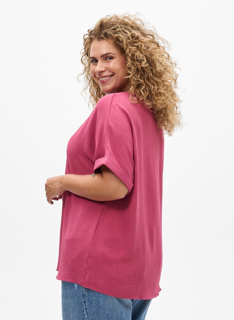 Lockere Bluse mit kurzen &Auml;rmeln, Rot, Model image number 2
