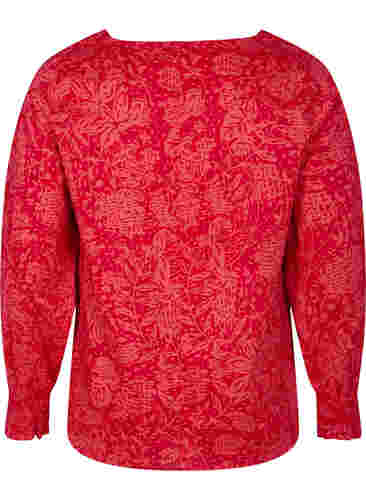 Bluse mit V-Ausschnitt und Smok, Ribbon Red AOP, Packshot image number 1
