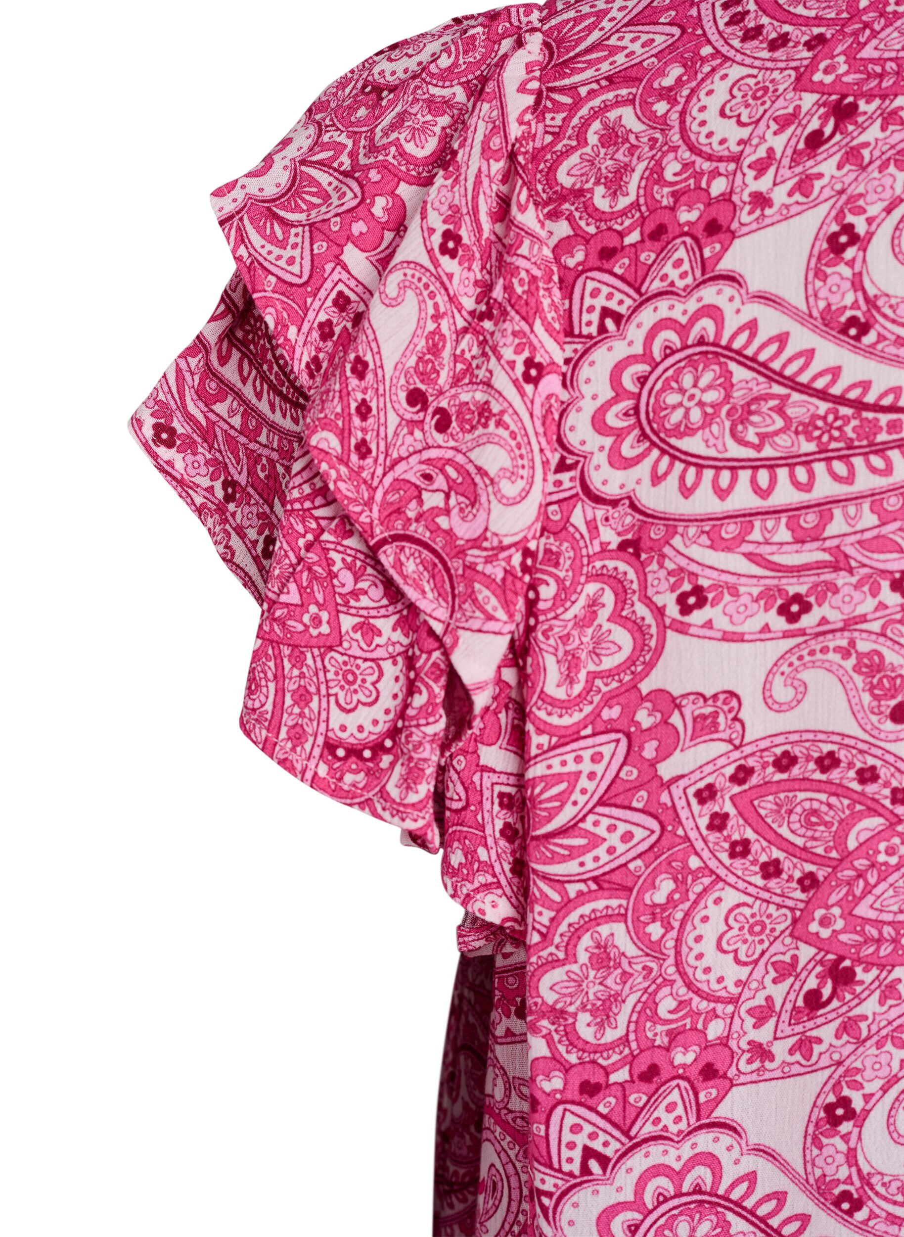 ZizziGemusterte Bluse aus Viskose mit R&uuml;schendetails, Pink, Packshot image number 3