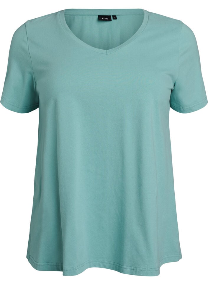 Einfarbiges Basic-T-Shirt aus Baumwolle, Gr&uuml;n, Packshot image number 0