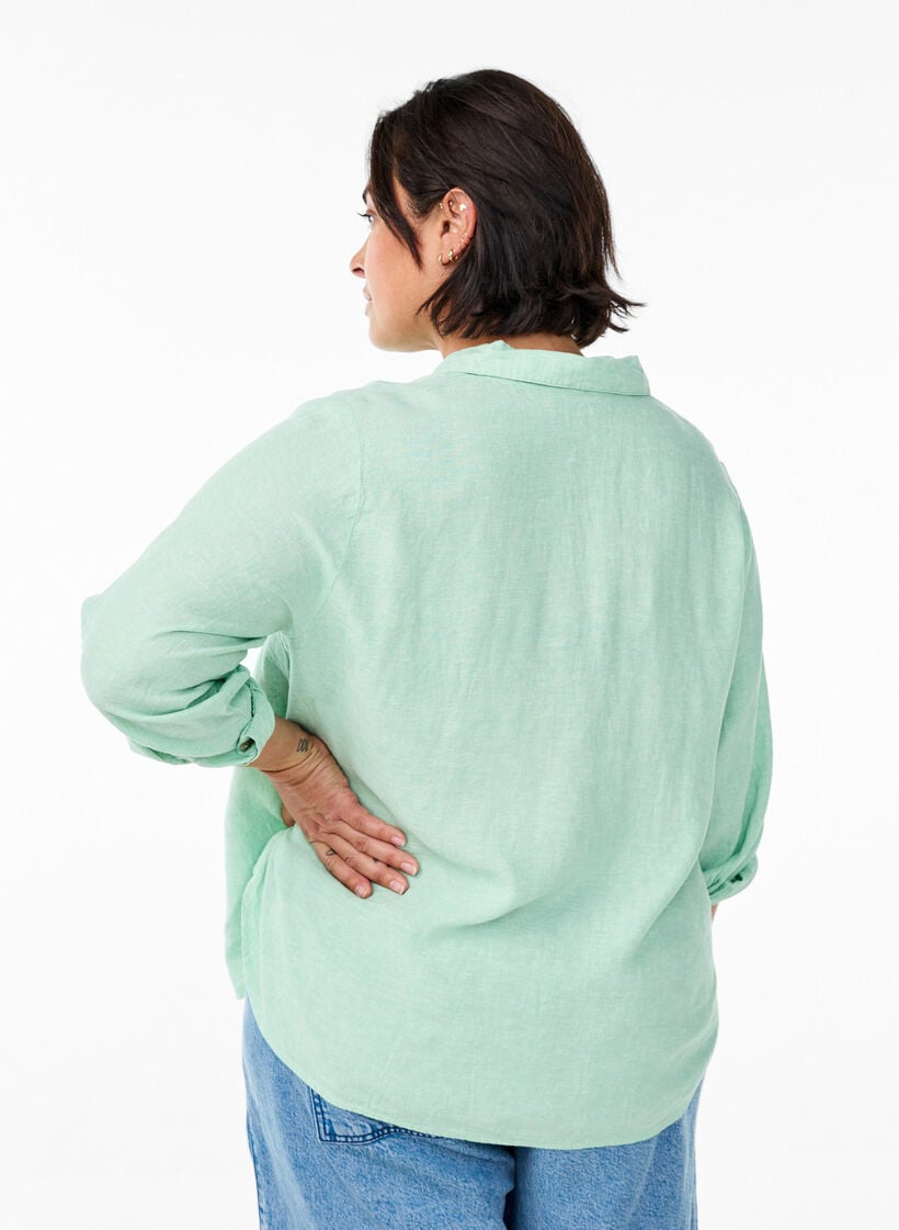 Bluse aus Leinen und Viskose mit 3/4-&Auml;rmeln, Gr&uuml;n, Model image number 2