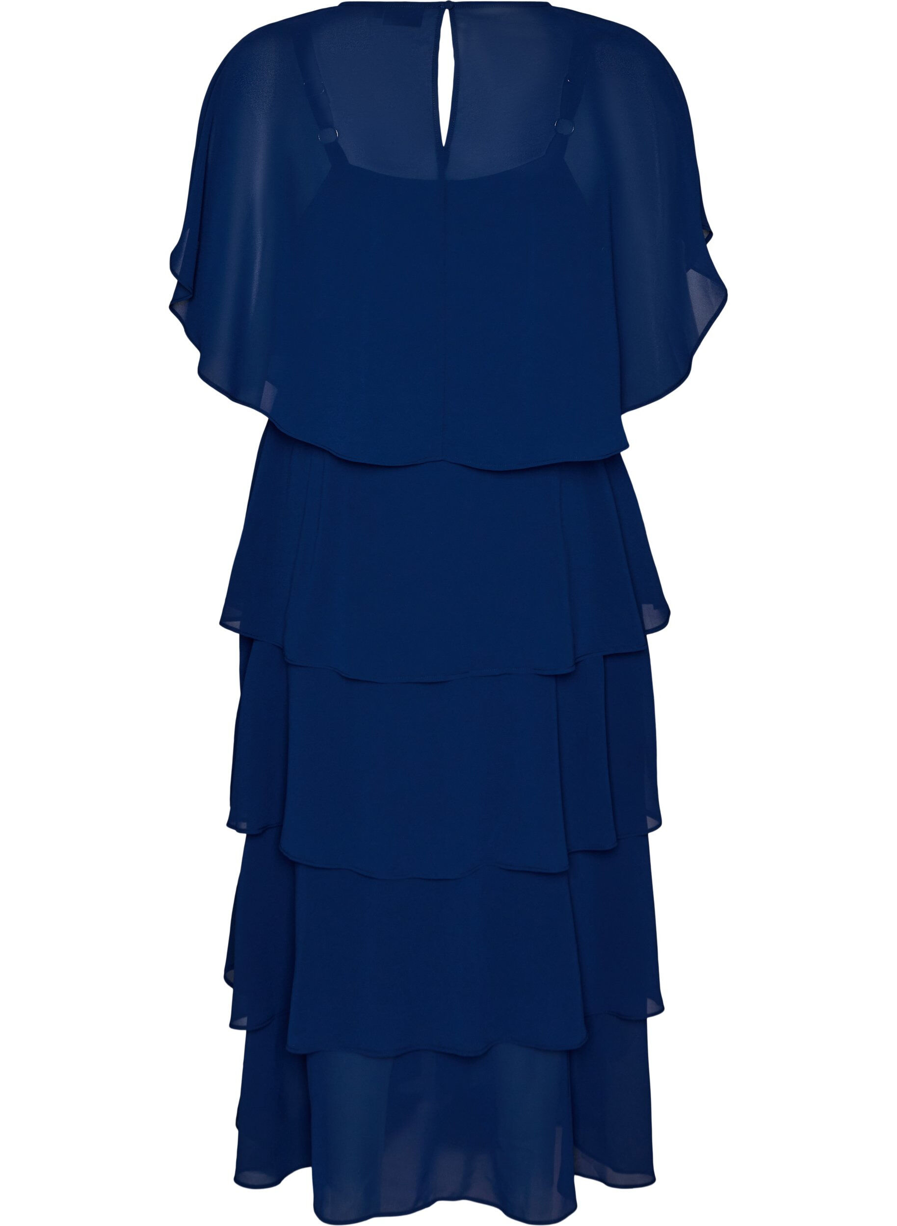 ZizziMaxikleid mit R&uuml;schen-Volants und abnehmbarem Cape, Blau, Packshot image number 1