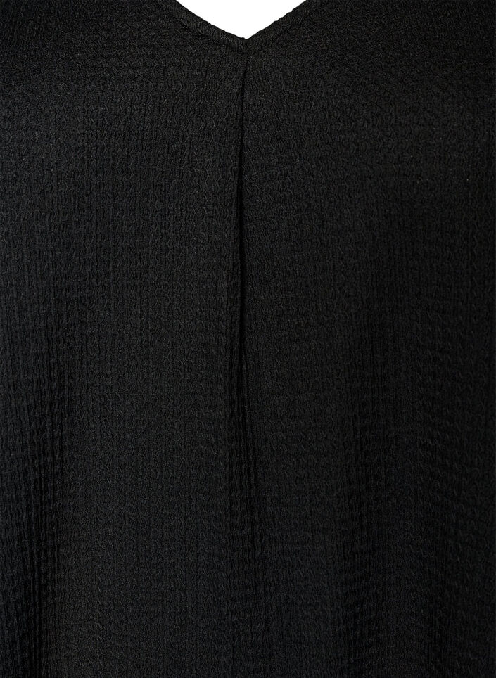 Midikleid mit V-Ausschnitt und Struktur, Schwarz, Packshot image number 2