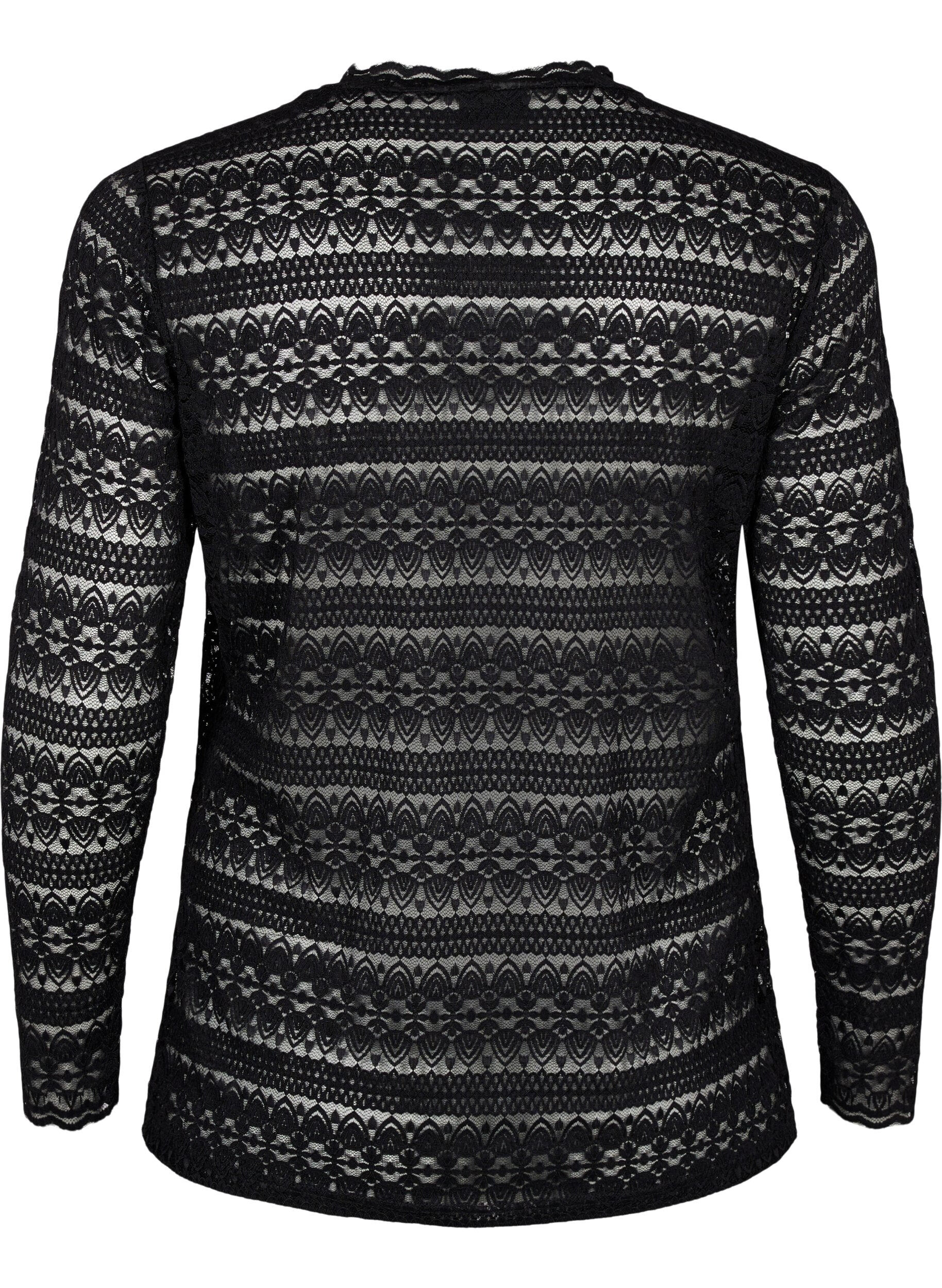 ZizziSpitzenbluse mit langen &Auml;rmeln, Black, Packshot image number 1