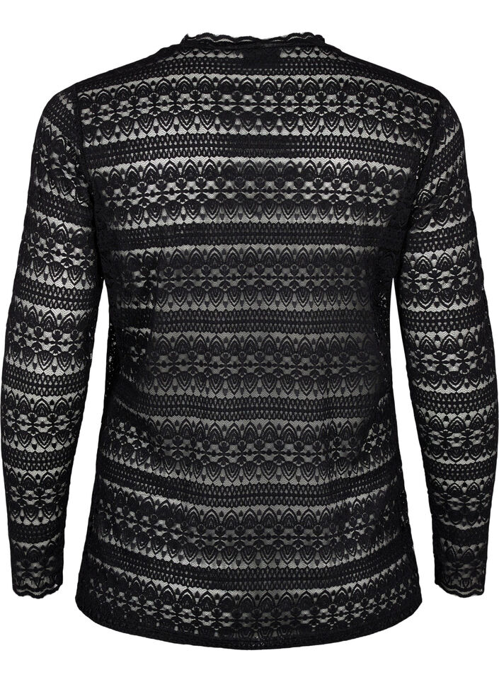 Spitzenbluse mit langen Ärmeln, Black, Packshot image number 1