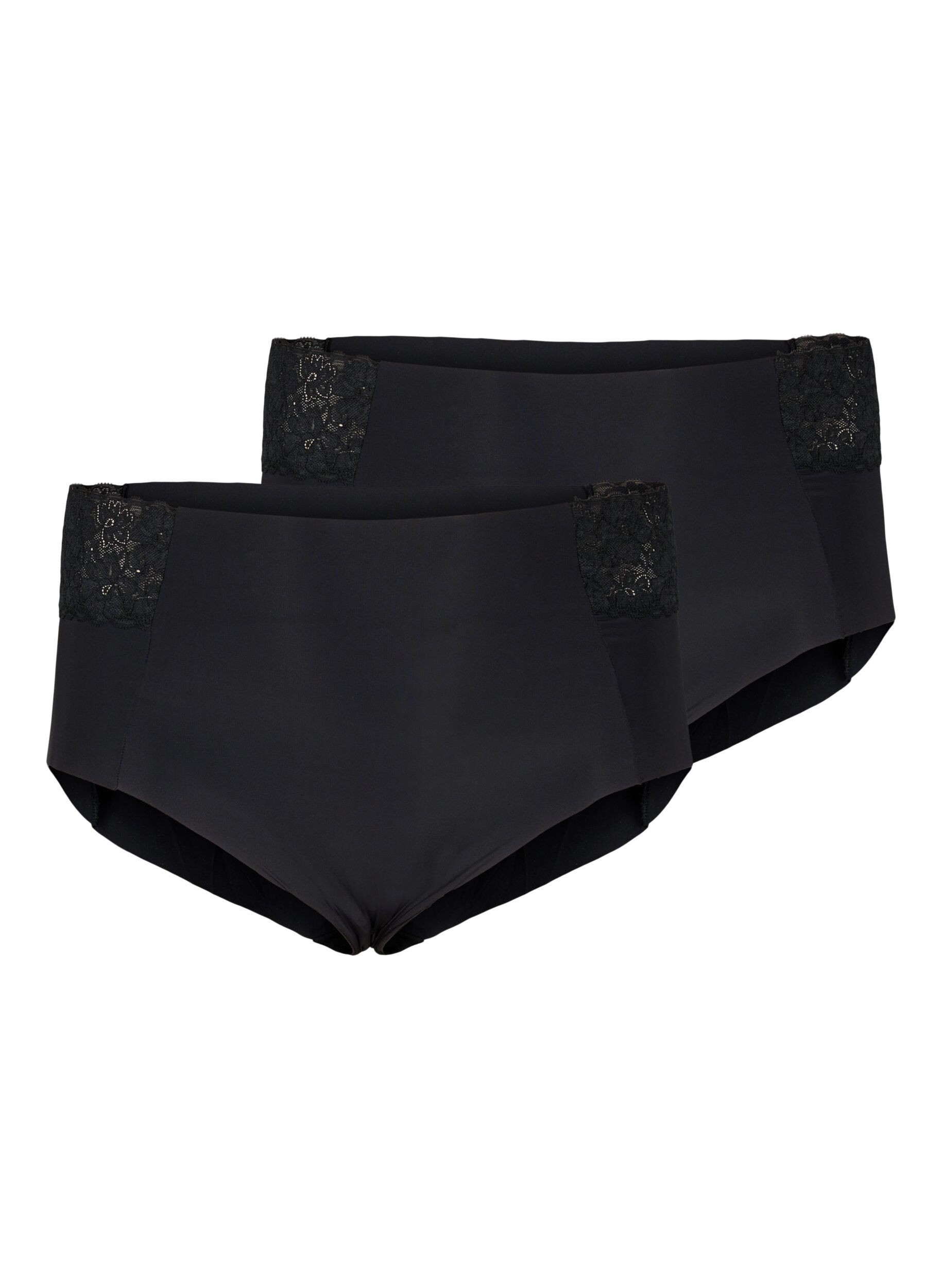 Zizzi2er-Pack Unterhosen mit Spitze und regul&auml;rer Taille, Black, Packshot image number 0