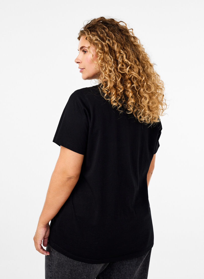 Basic-T-Shirt aus Baumwolle mit Rundhalsausschnitt, Schwarz, Model image number 2