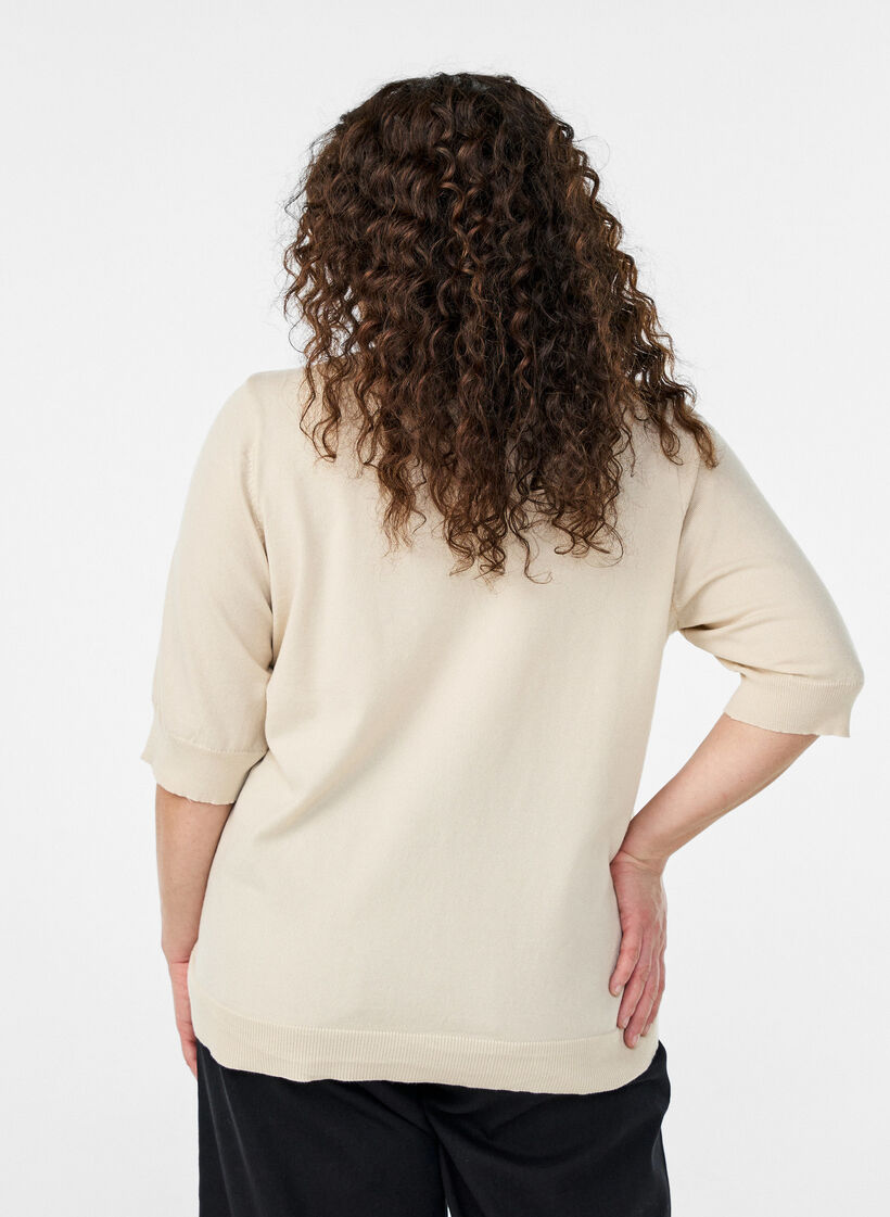 Fein gestrickte Bluse mit kurzen &Auml;rmeln, Beige, Model image number 2