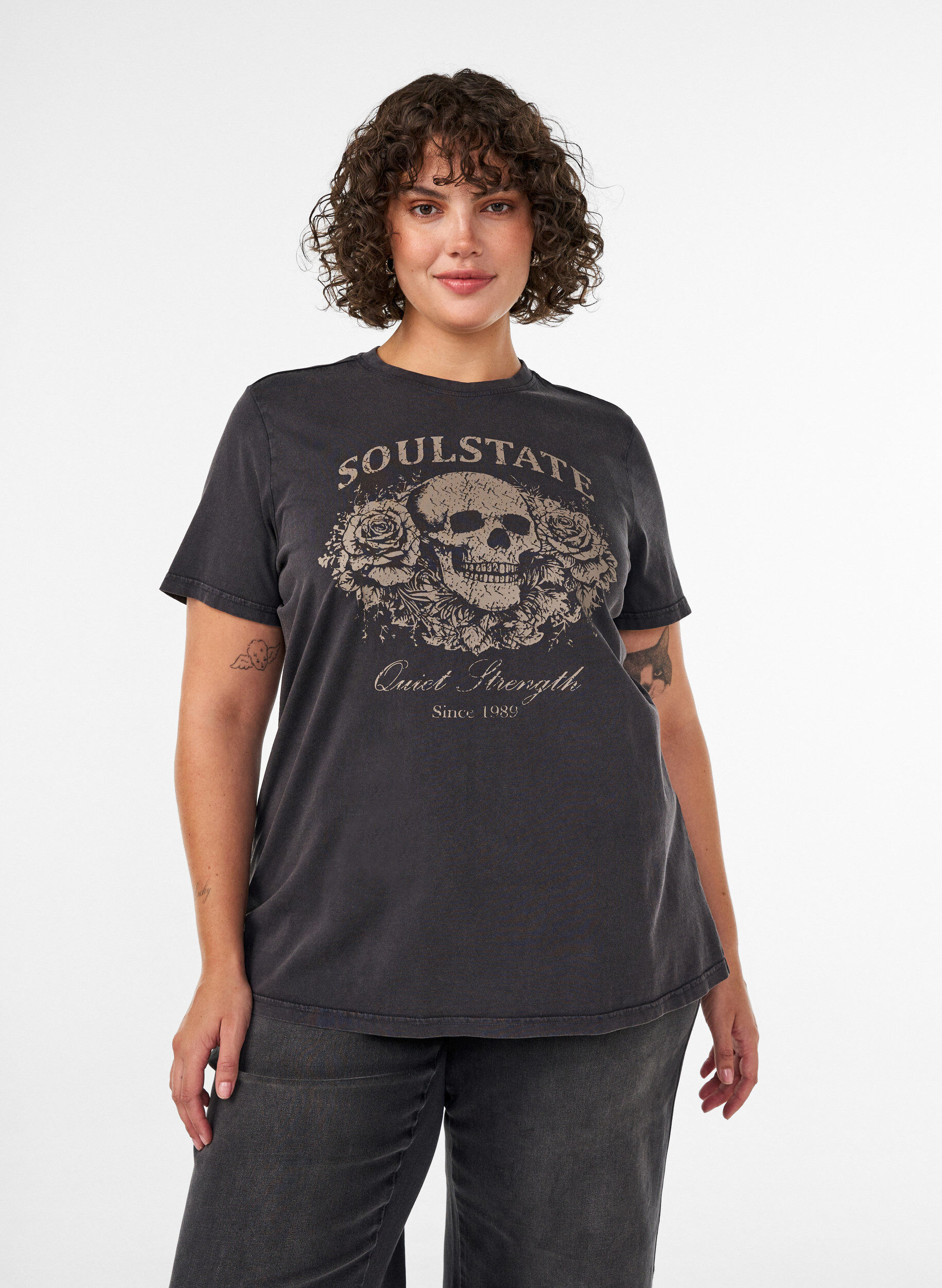 ZizziGrafik-T-Shirt aus Bio-Baumwolle, Beige, Model image number 0