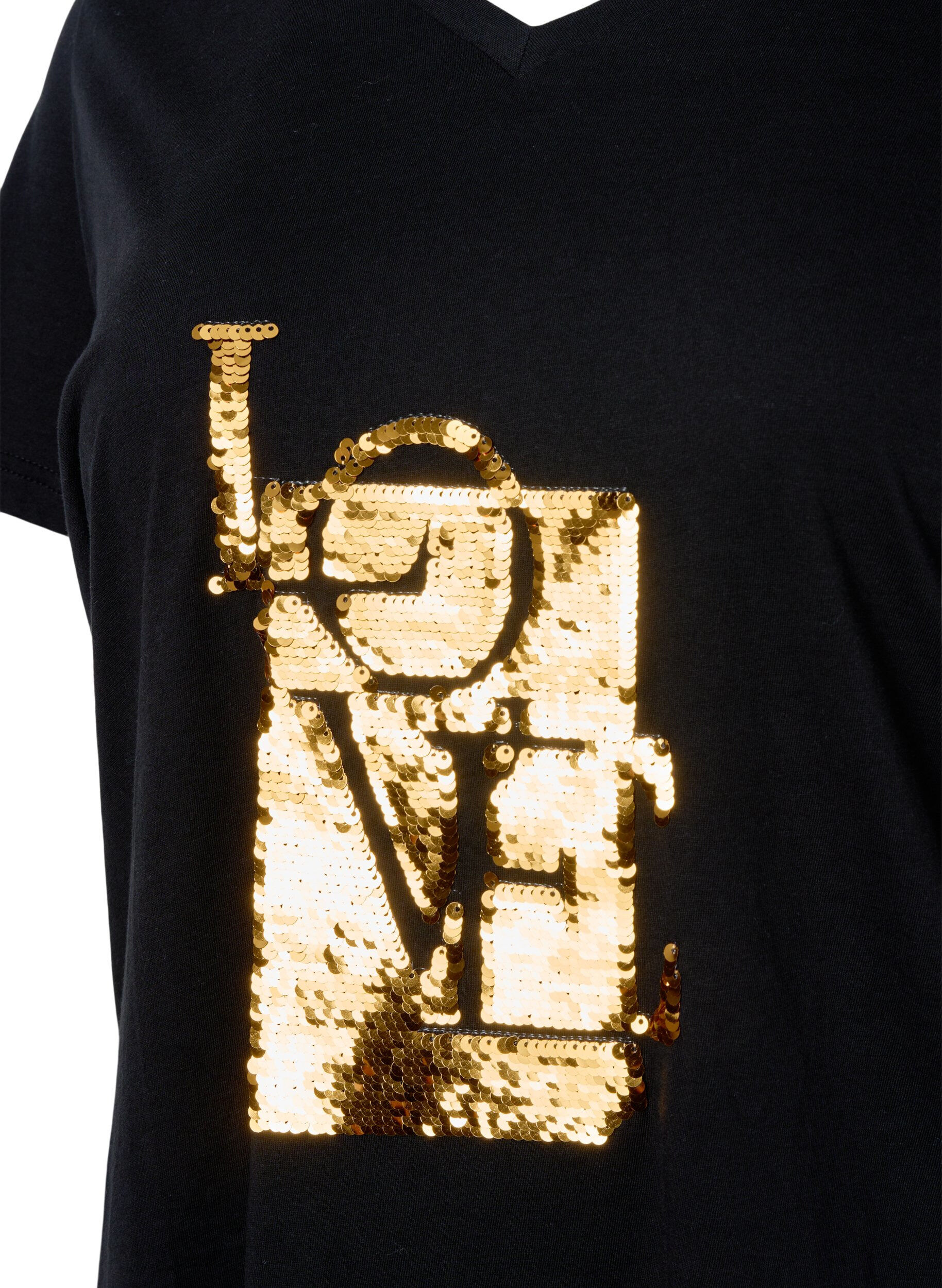 ZizziBaumwoll-T-Shirt mit Pailletten, Black w. Love, Packshot image number 2