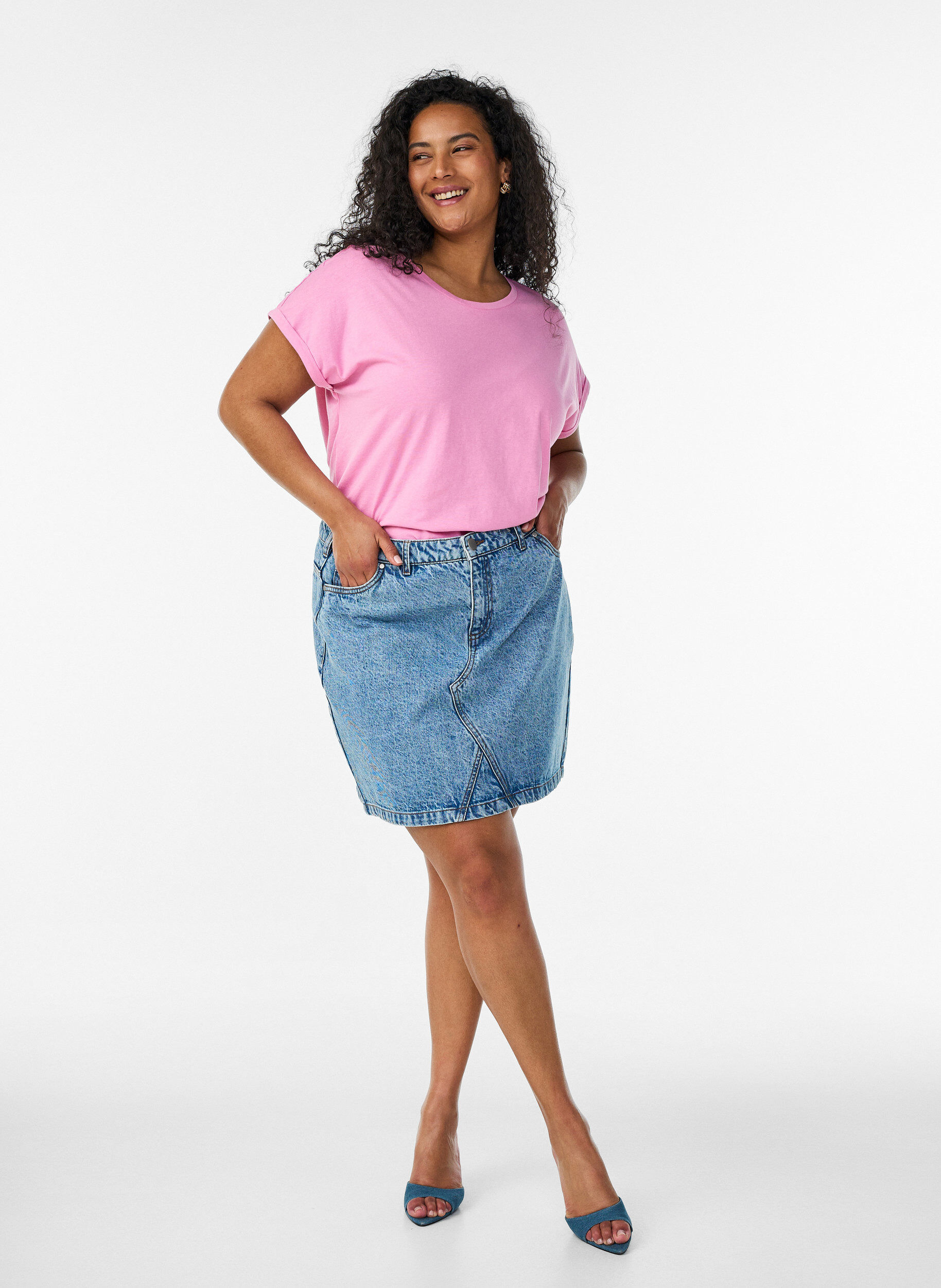 ZizziKurz&auml;rmeliges T-Shirt aus einer Baumwollmischung, Pink, Model image number 1