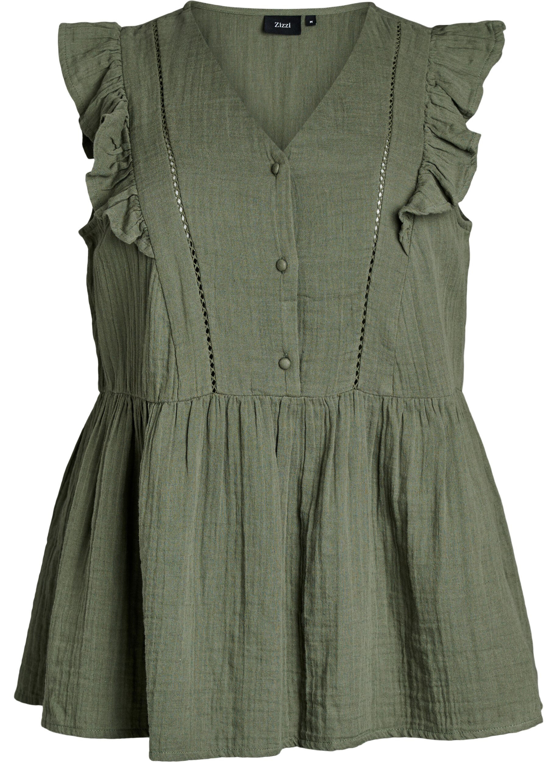 &Auml;rmellose Bluse aus Baumwoll-Musselin mit R&uuml;schen