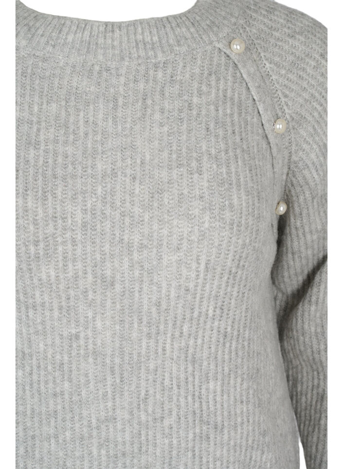 Melierter Strickpulli mit Perlenkn&ouml;pfen, Light Grey Melange, Packshot image number 2