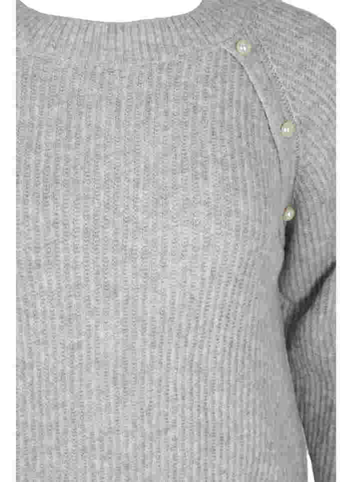 Melierter Strickpulli mit Perlenknöpfen, Light Grey Melange, Packshot image number 2