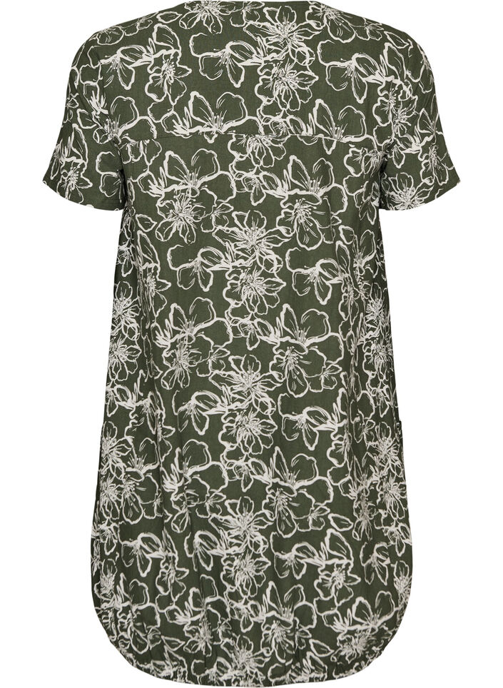 Kurz&auml;rmliges Baumwollkleid mit Aufdruck, Gr&uuml;n, Packshot image number 1
