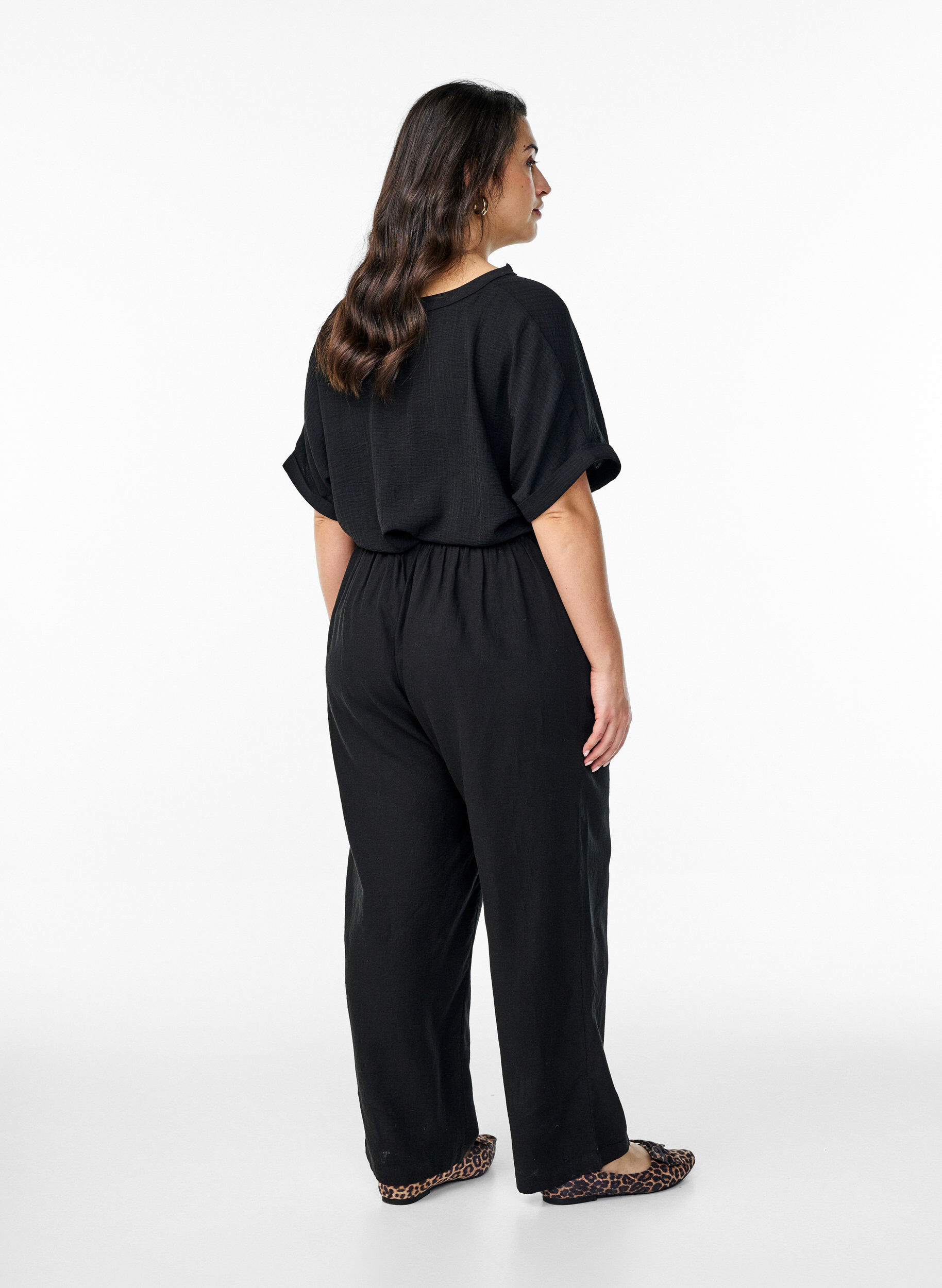 ZizziLockere Hose aus Leinen und Viskose, Schwarz, Model image number 1