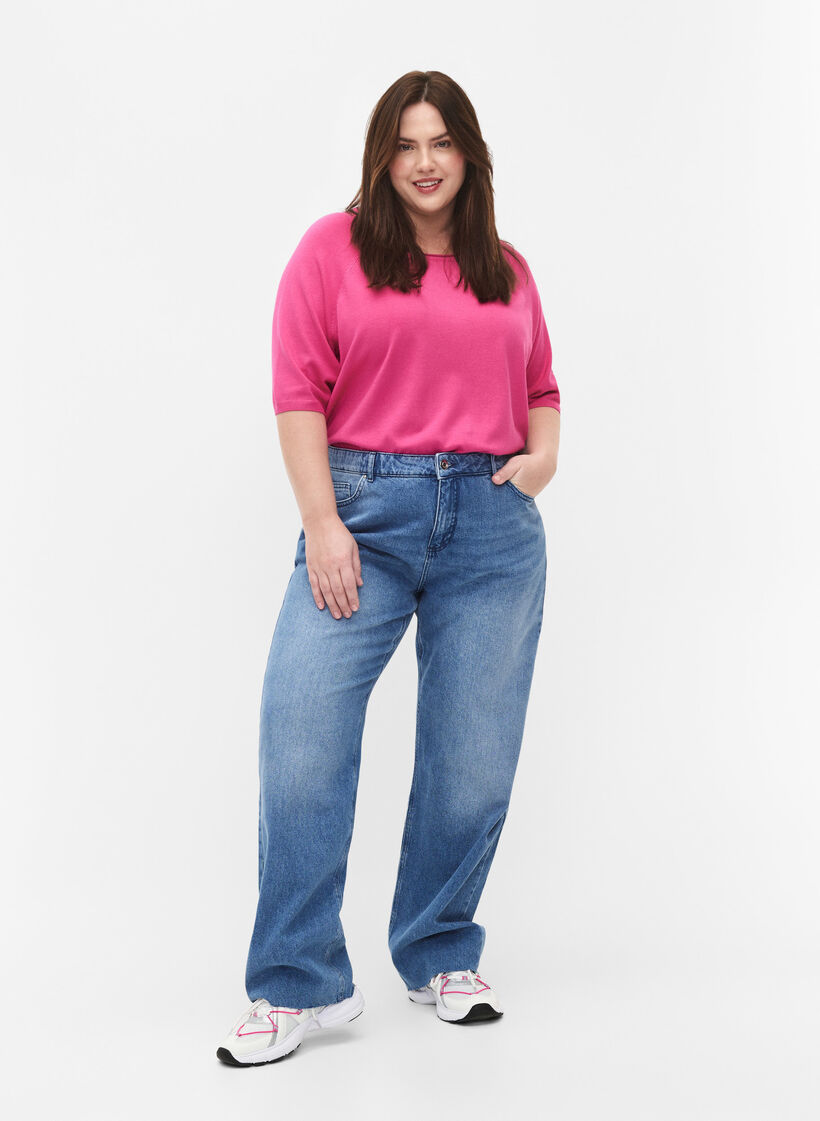 Strickbluse aus Viskose mit 3/4-Ärmeln, Raspberry Rose, Model image number 2