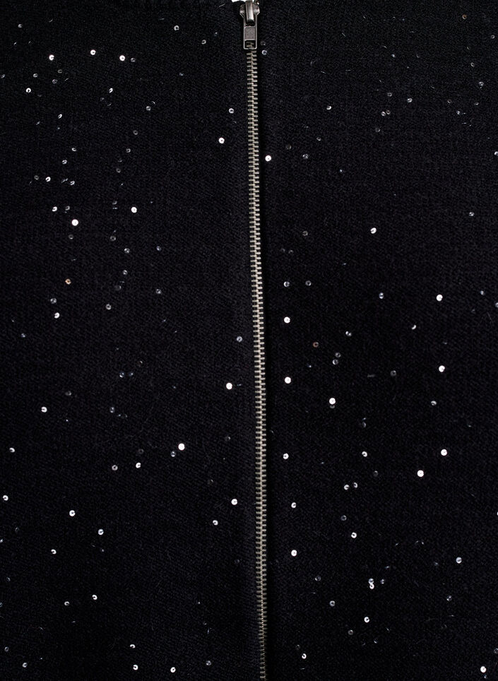 Strickjacke mit Reißverschluss und Pailletten, Schwarz, Packshot image number 2