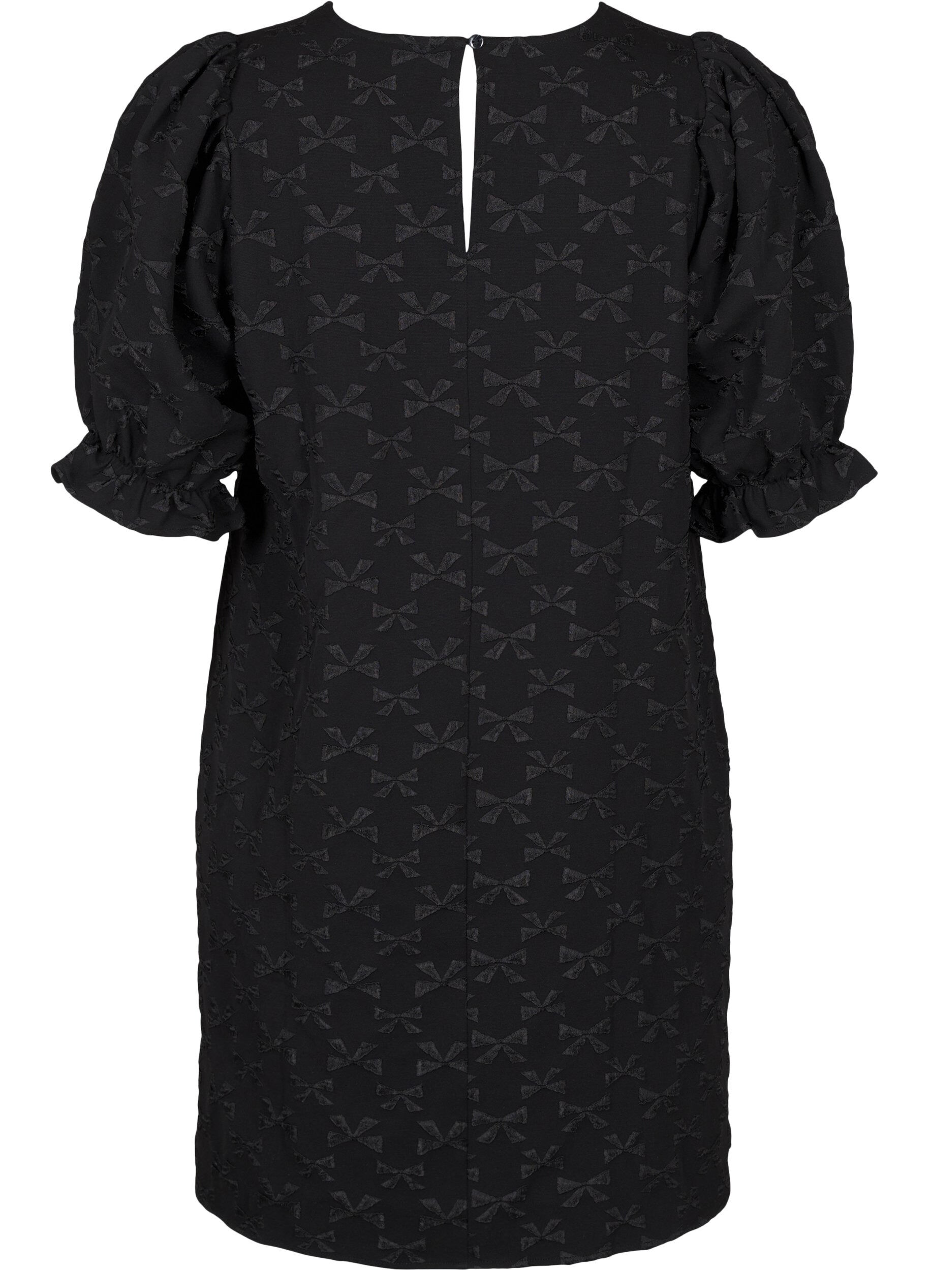 ZizziKurzes Jacquard-Kleid mit Schleifen, Black W. Bow, Packshot image number 1