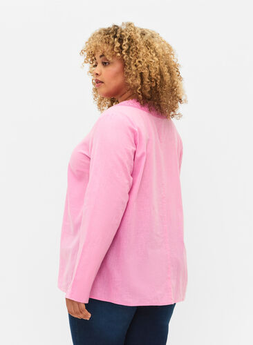 Bluse aus Baumwolle mit Häkeldetail, Begonia Pink, Model image number 1