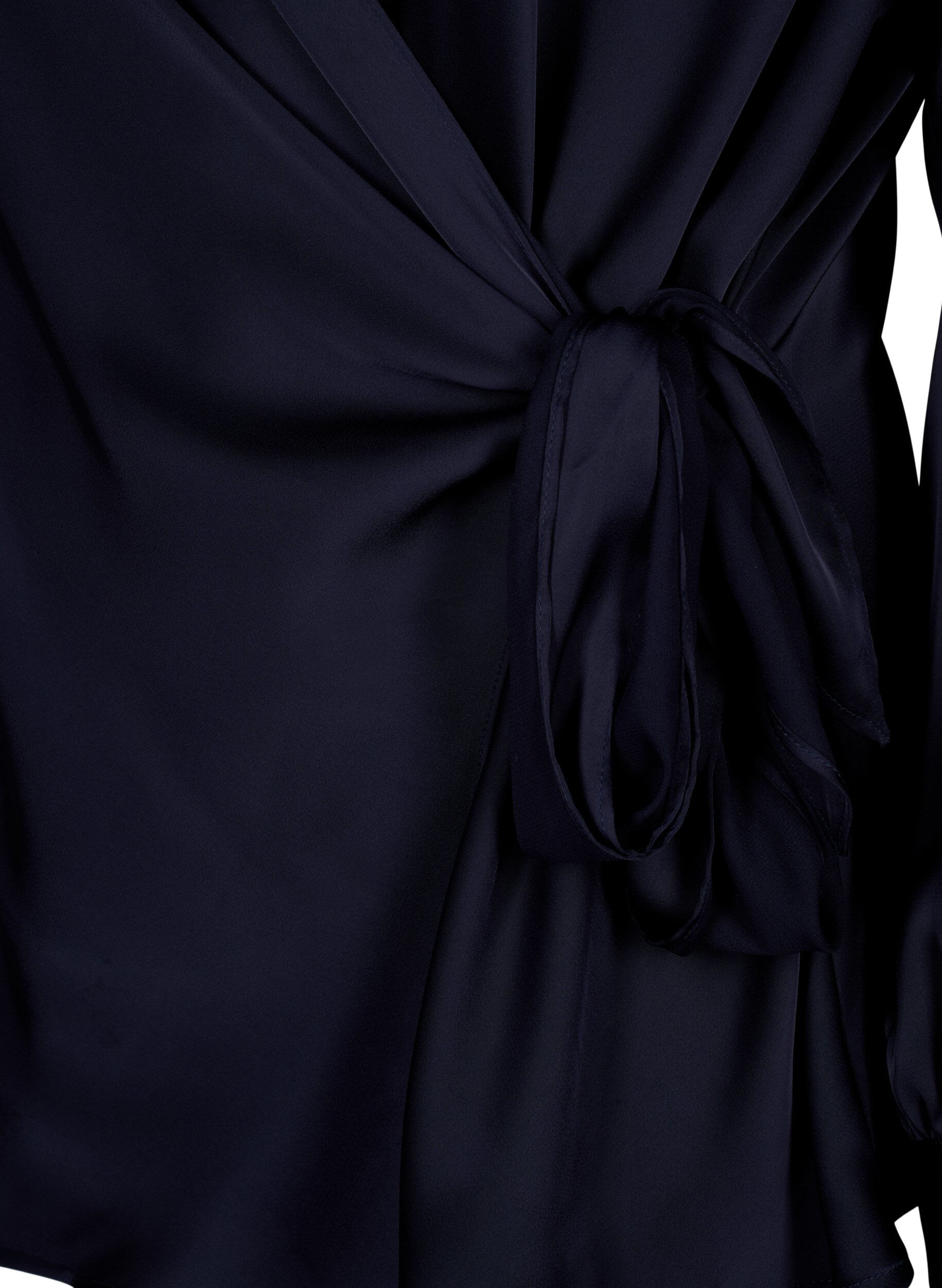 Zizzi Partybluse aus Satin in Wickeloptik, Night Sky, Packshot image number 3