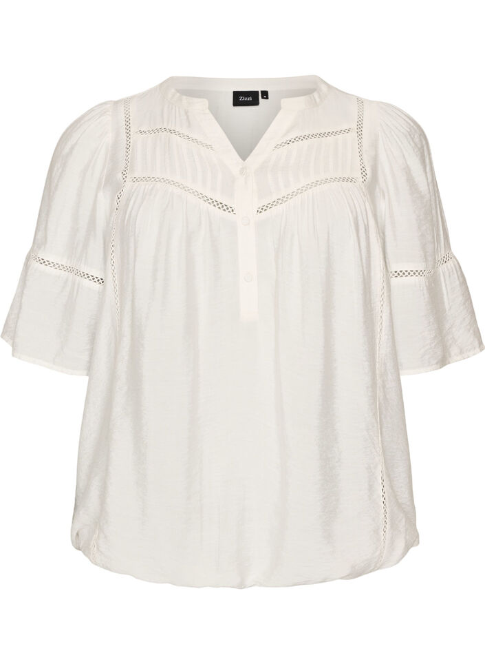 Bluse aus Viskose mit Biesen und Ballon&auml;rmeln, Vanille, Packshot image number 0