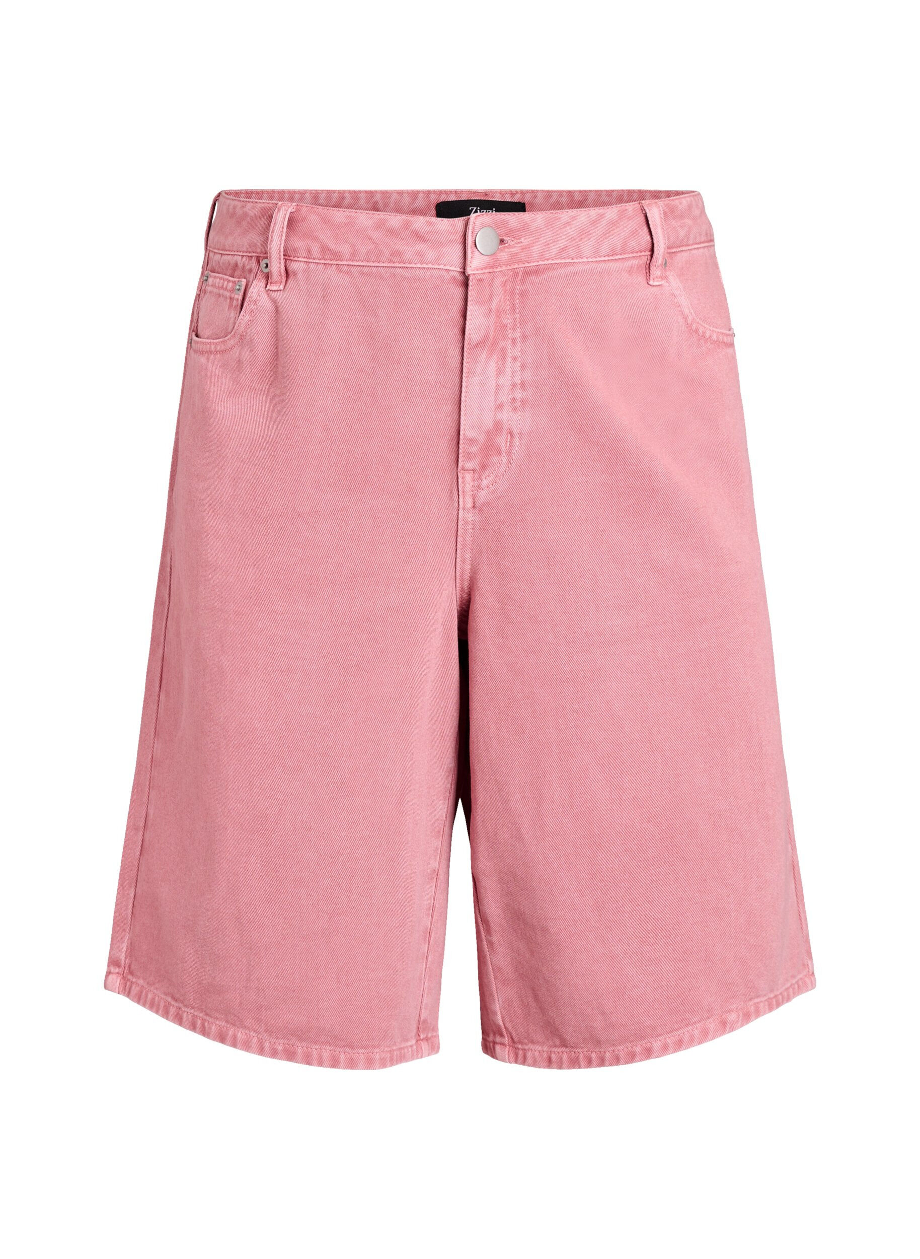 Hoch taillierte Bermudashorts aus farbigem Denim