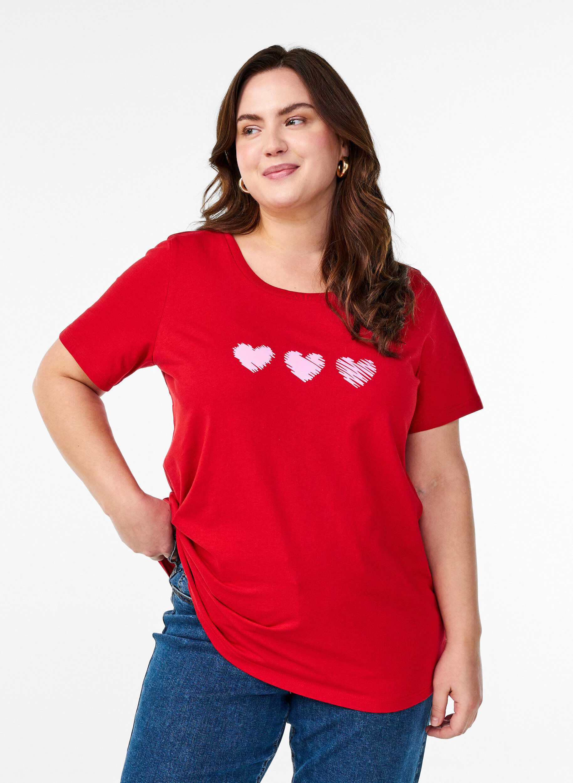 ZizziBaumwoll-T-Shirt mit Motiv, Salsa w. Hearts, Model image number 0