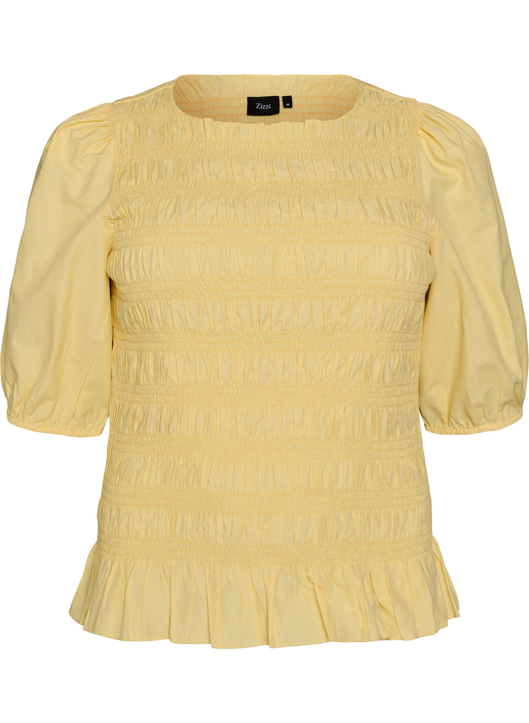 ZizziSmockbluse mit R&uuml;schensaum und U-Boot-Ausschnitt, Gelb, Packshot image number 0