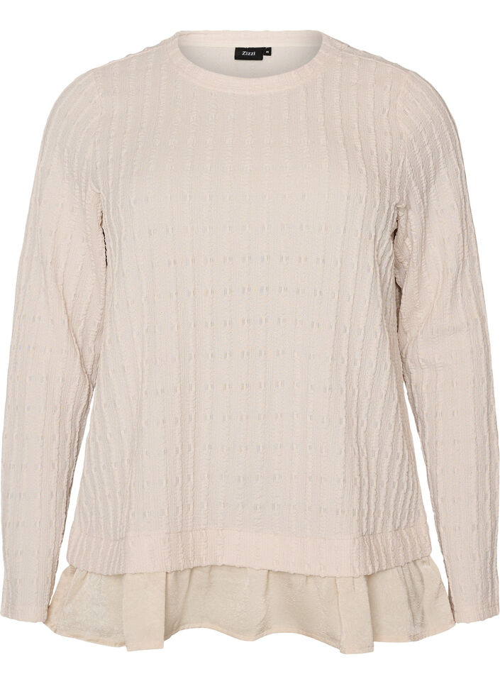 Strukturierte Bluse mit R&uuml;schensaum, Vanille, Packshot image number 0