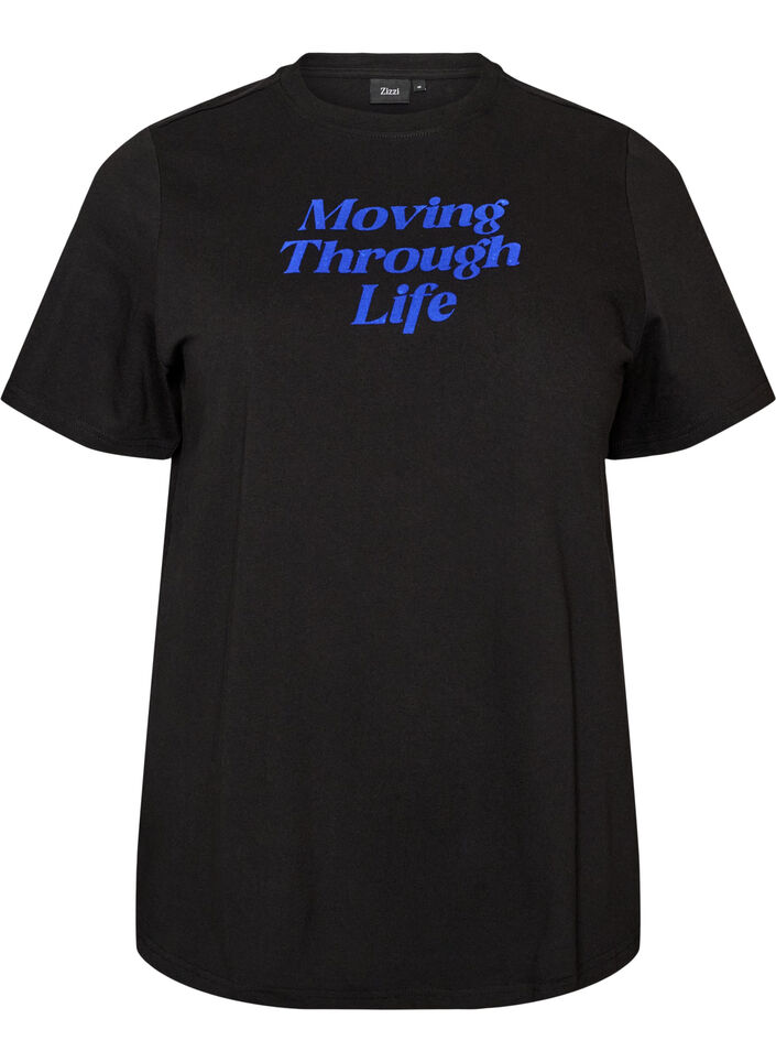 T-Shirt aus Baumwolle mit Textprint, Schwarz, Packshot image number 0