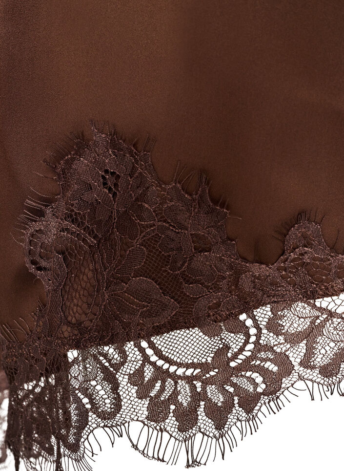 Kleid aus Satin mit Spitze und asymmetrischem Saum, Braun, Packshot image number 4