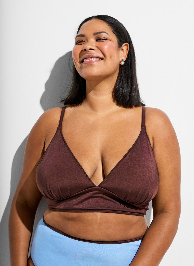 Wende-Bikini-Top mit V-Ausschnitt und Kreuztr&auml;gern, Braun, Model image number 0