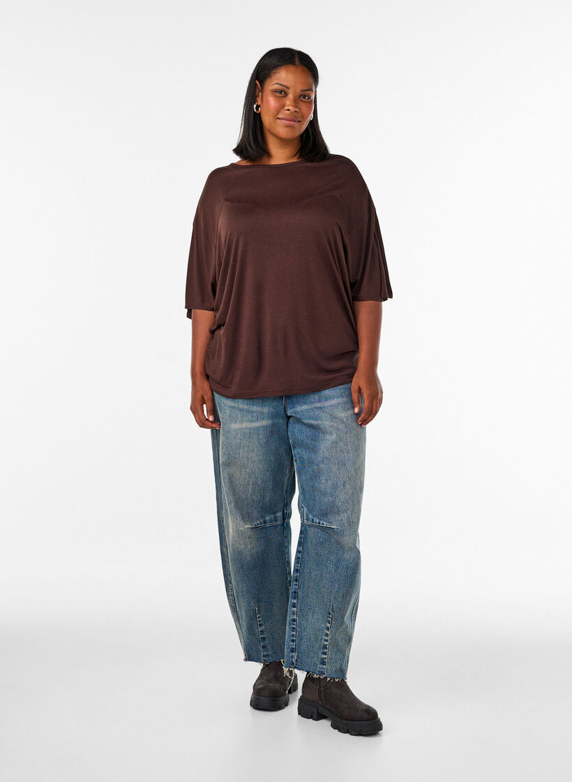 Lockeres T-Shirt aus Viskose-Jersey, Braun, Model image number 1