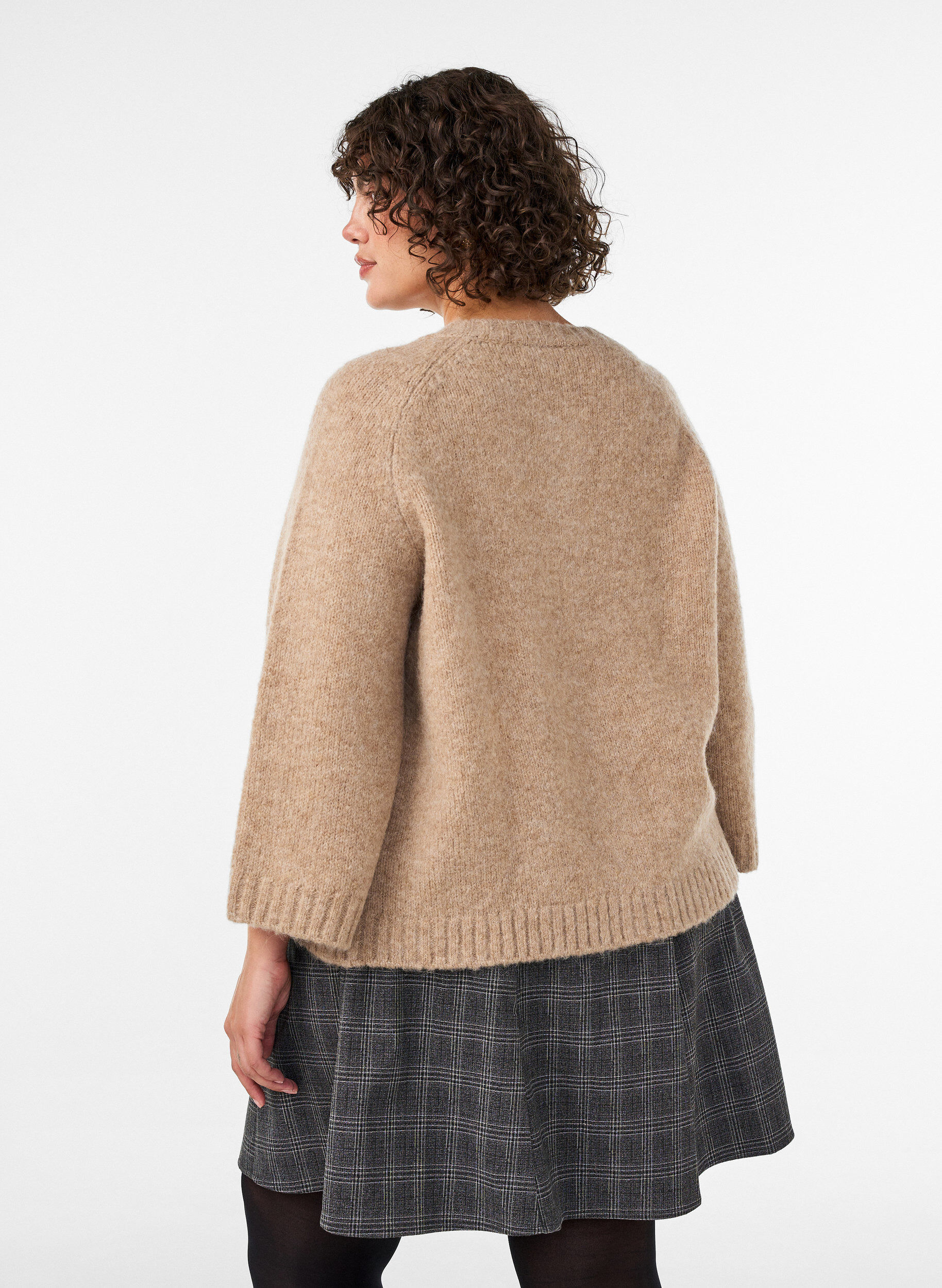 ZizziStrickjacke aus Wollmischung mit 3/4-&Auml;rmeln, Beige, Model image number 2