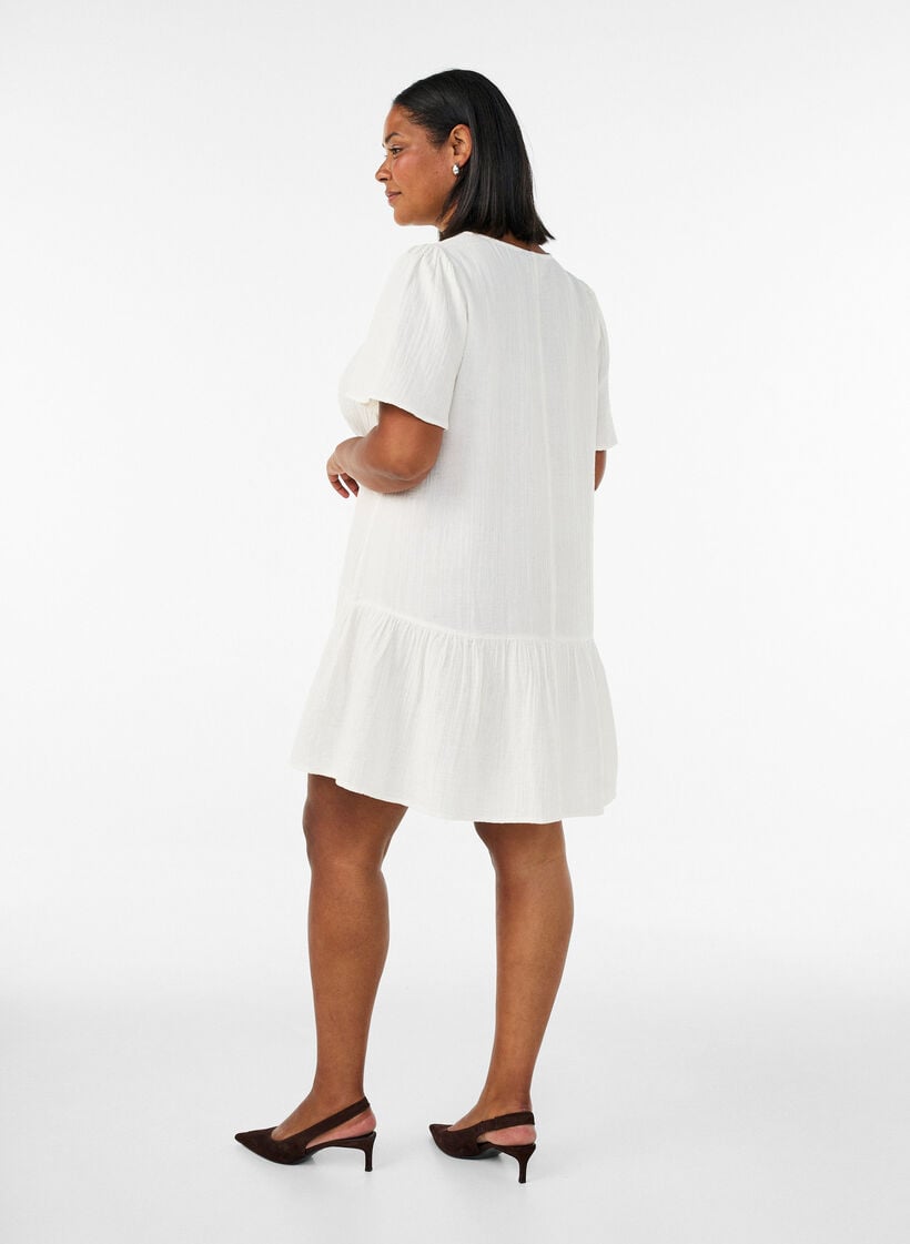 Kurz&auml;rmliges Kleid aus Baumwolle mit A-Linien-Schnitt, Vanille, Model image number 2