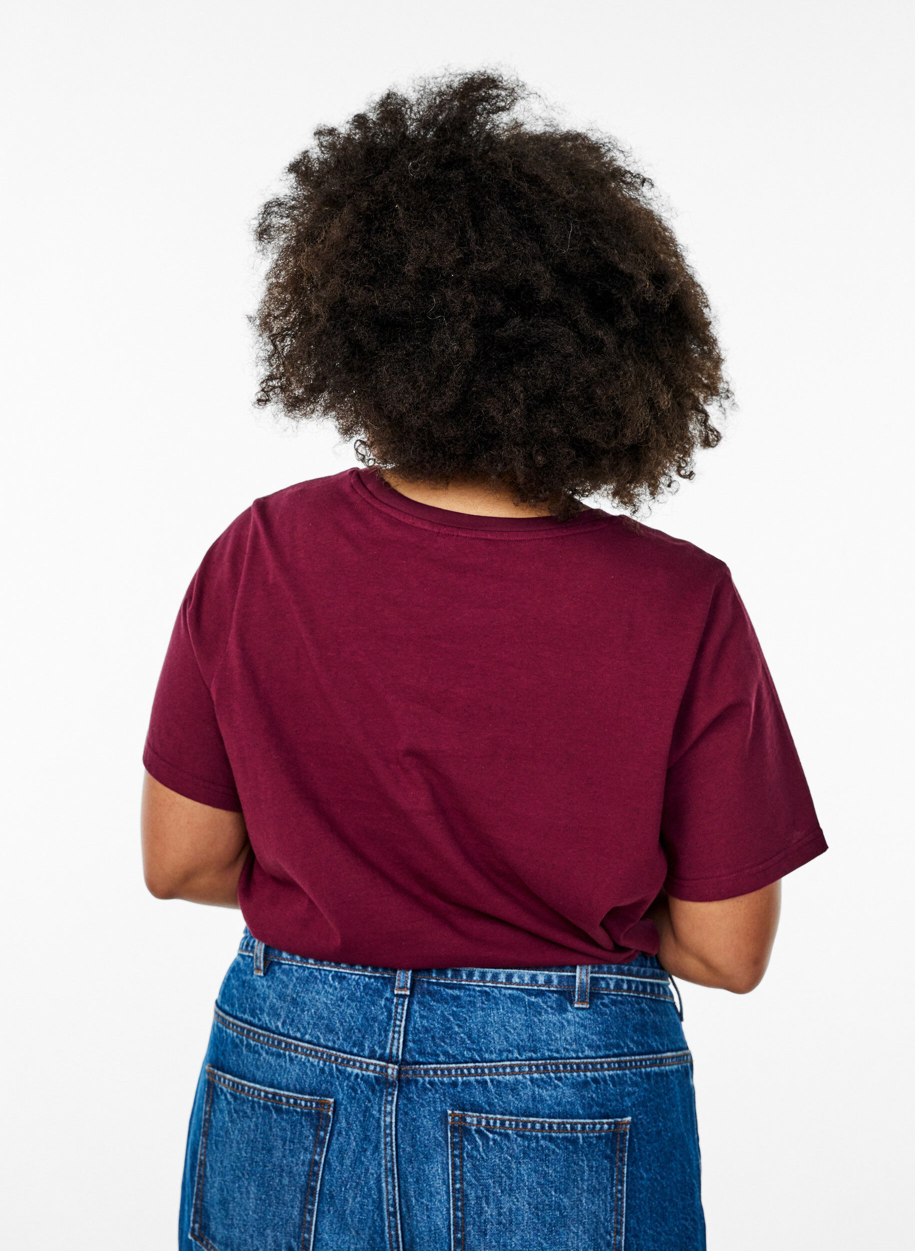 ZizziBaumwoll-T-Shirt mit Rundhalsausschnitt, Dunkles Bordeaux, Model image number 2