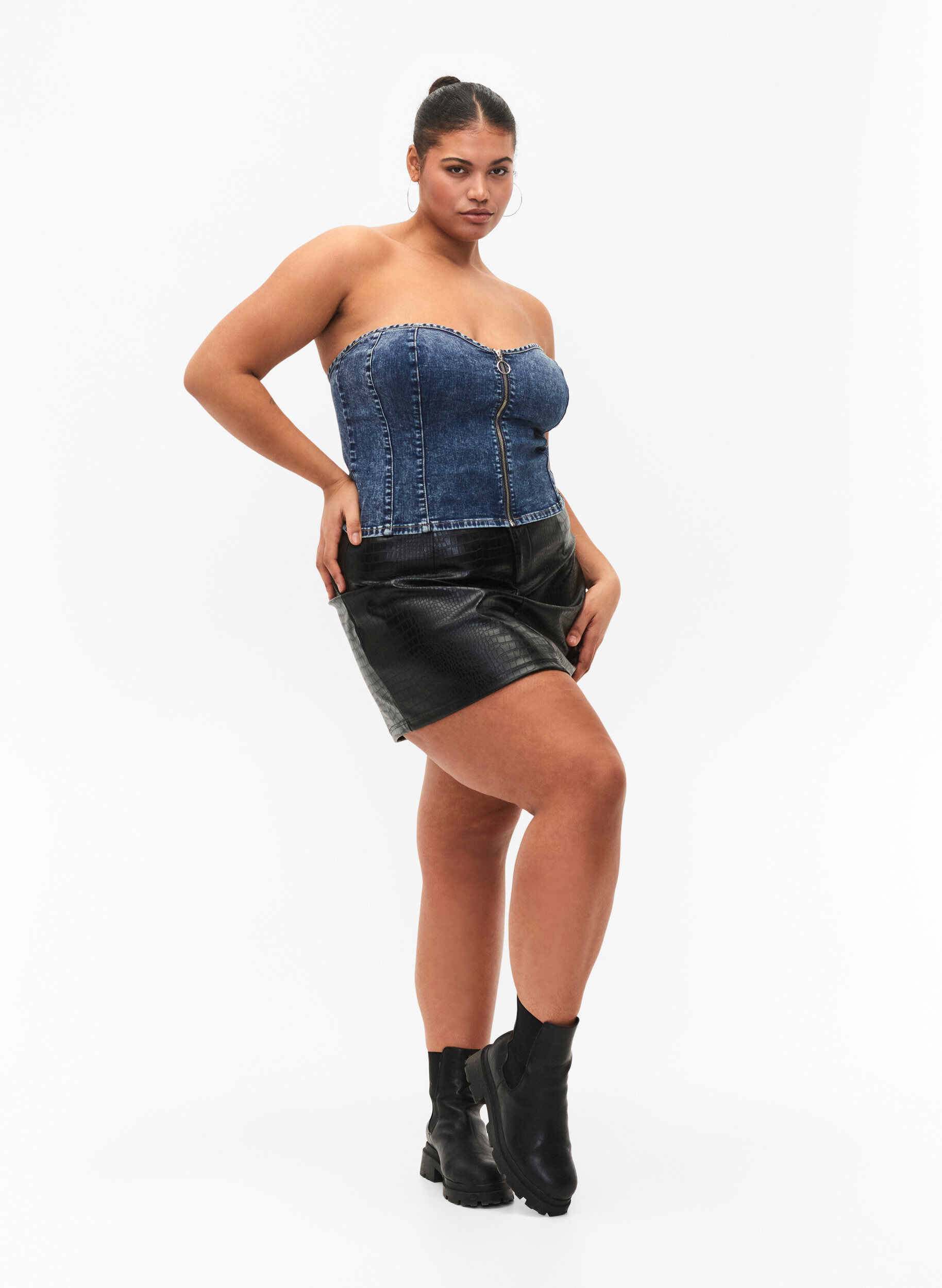 ZizziDenim Korsett Top mit Rei&szlig;verschluss, Blue denim, Model image number 3