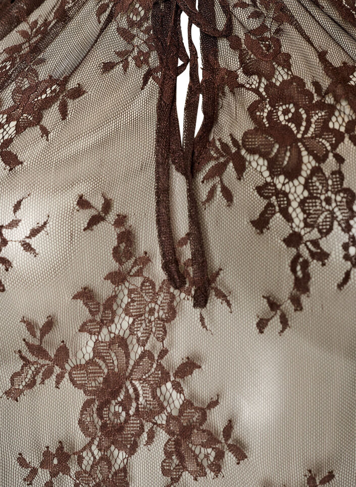 Kurz&auml;rmelige Spitzenbluse mit Bindeband, Braun, Packshot image number 2
