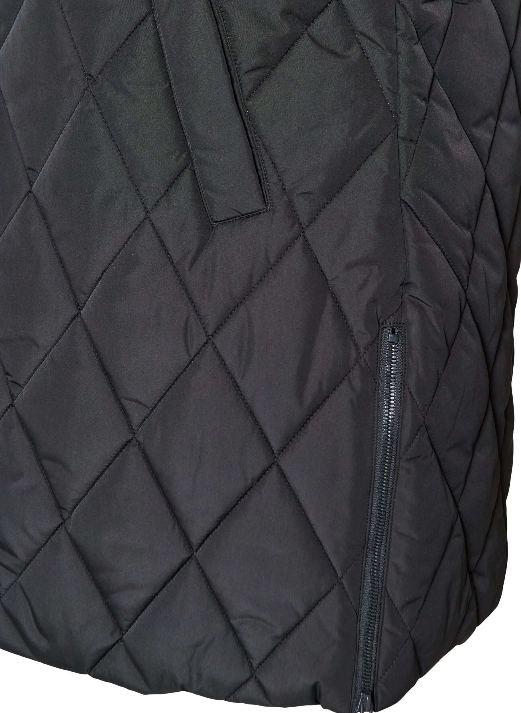 ZizziMittellange Steppweste mit Kapuze, Schwarz, Packshot image number 3