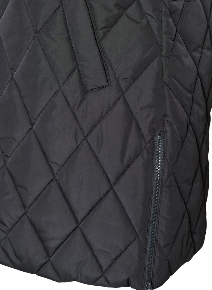 Mittellange Steppweste mit Kapuze, Schwarz, Packshot image number 3
