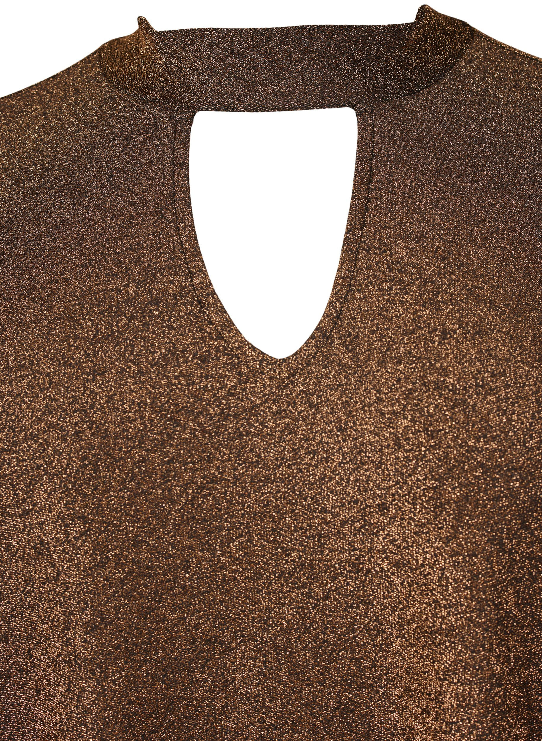 ZizziLang&auml;rmlige Glitzerbluse mit Rundhalsausschnitt und V-Detail, Black Copper, Packshot image number 2