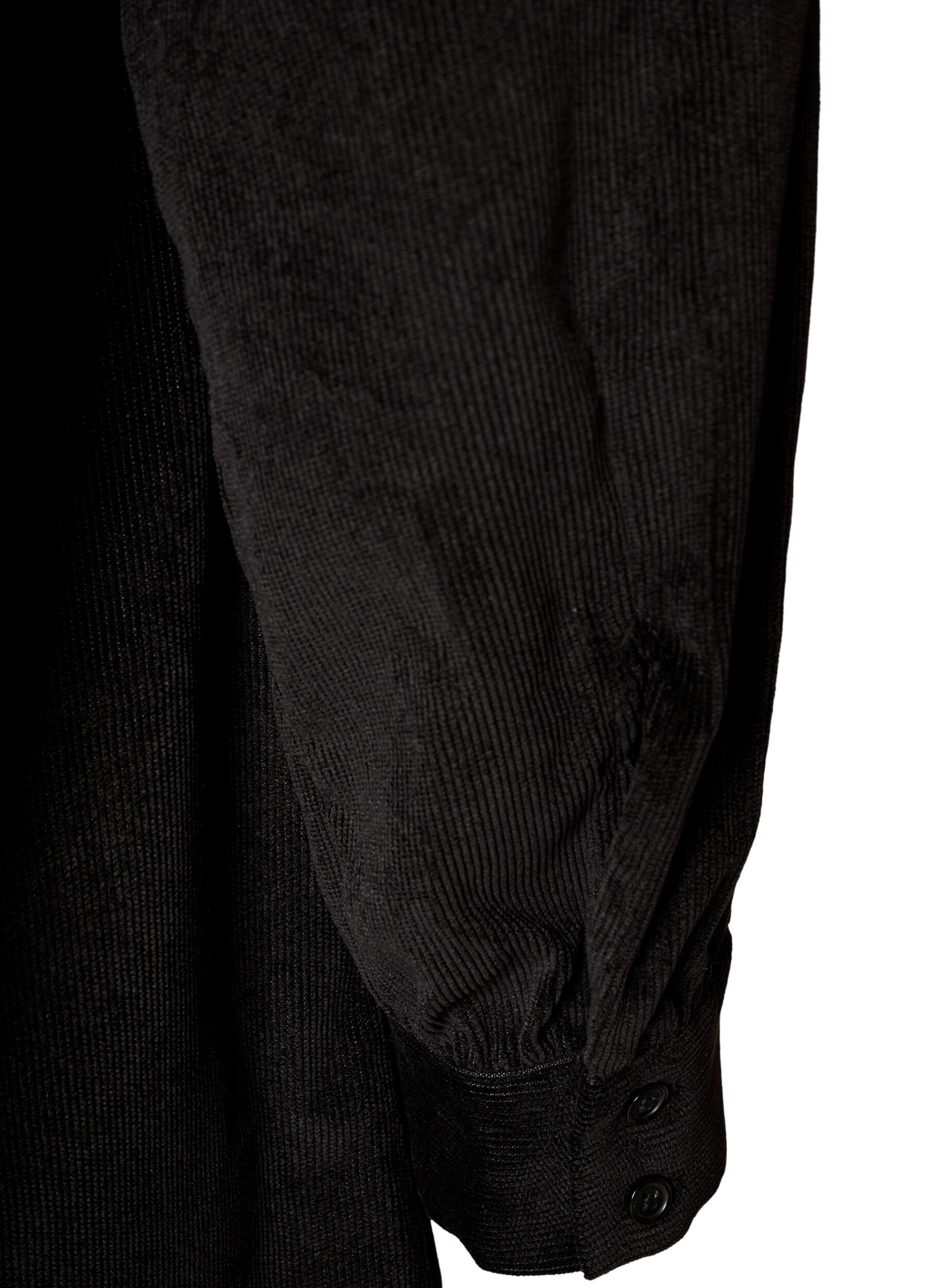 ZizziHemdblusenkleid aus Cord mit Kragen und Knopfleiste, Schwarz, Packshot image number 3