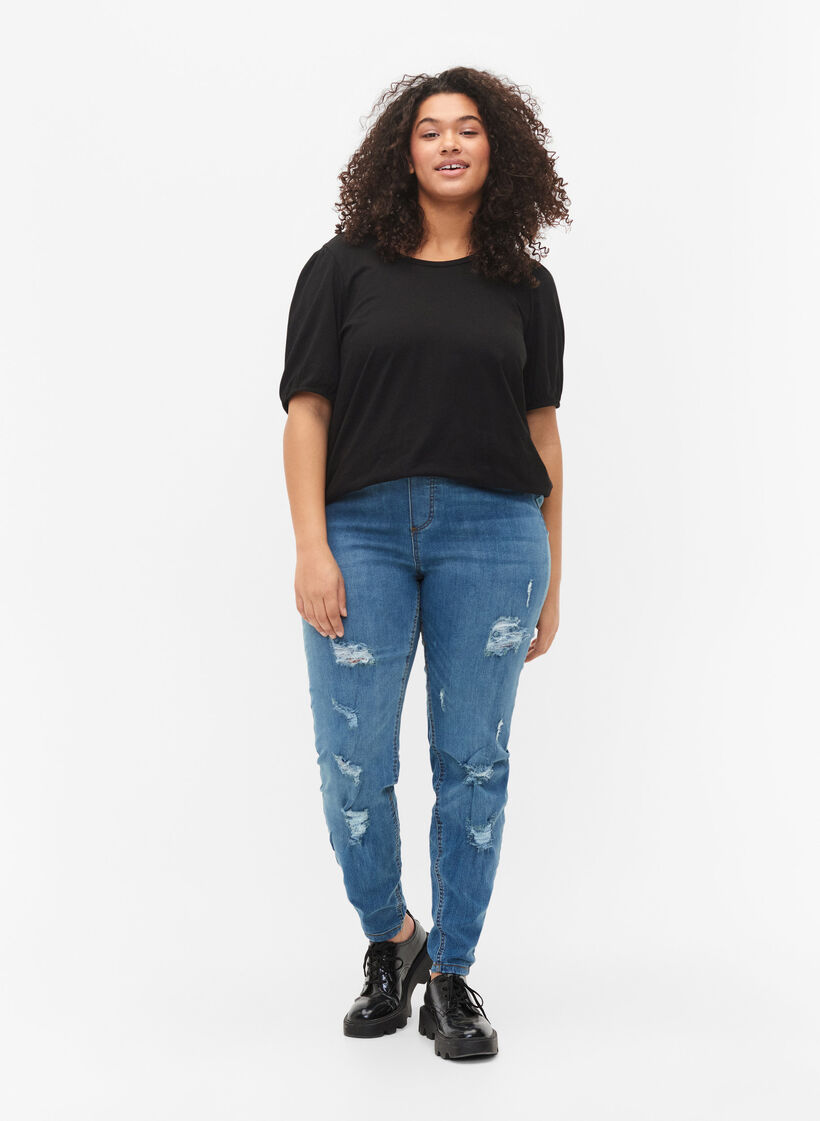 T-Shirt aus Baumwolle mit 2/4-Ärmeln, Black, Model image number 2